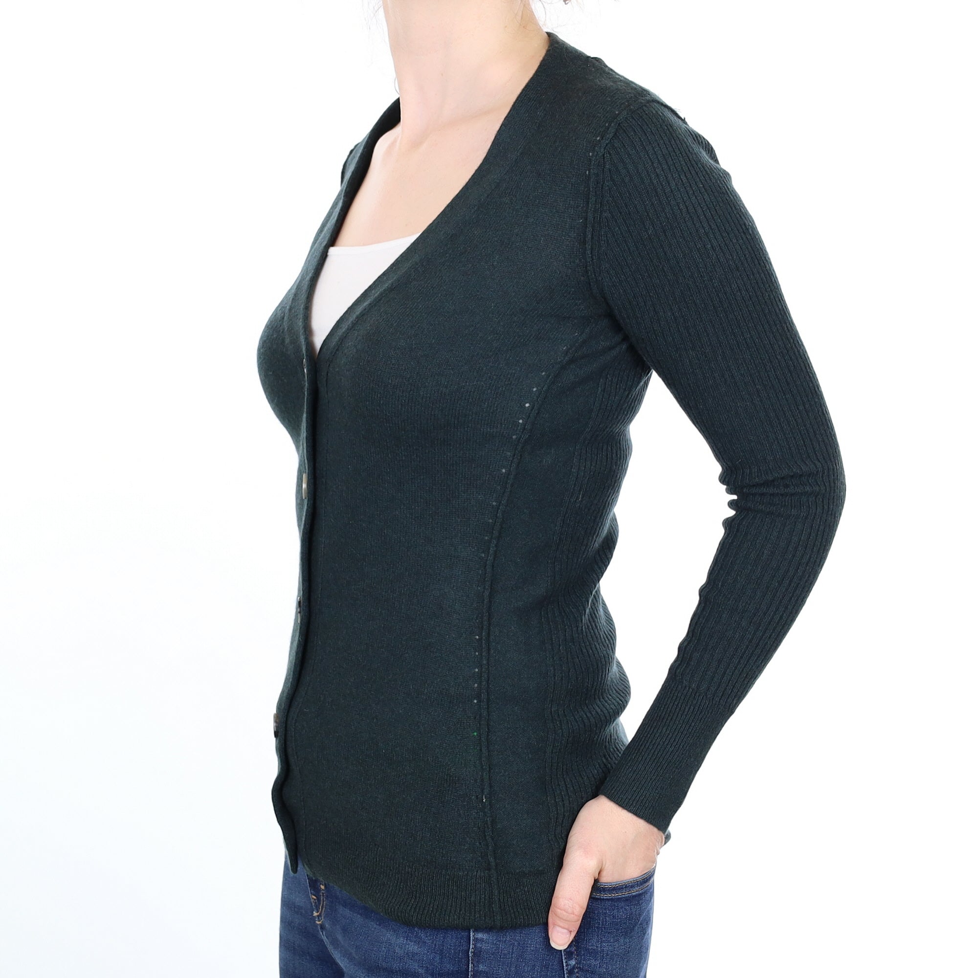 Forest Green Cashmere V Neck Cardigan Small