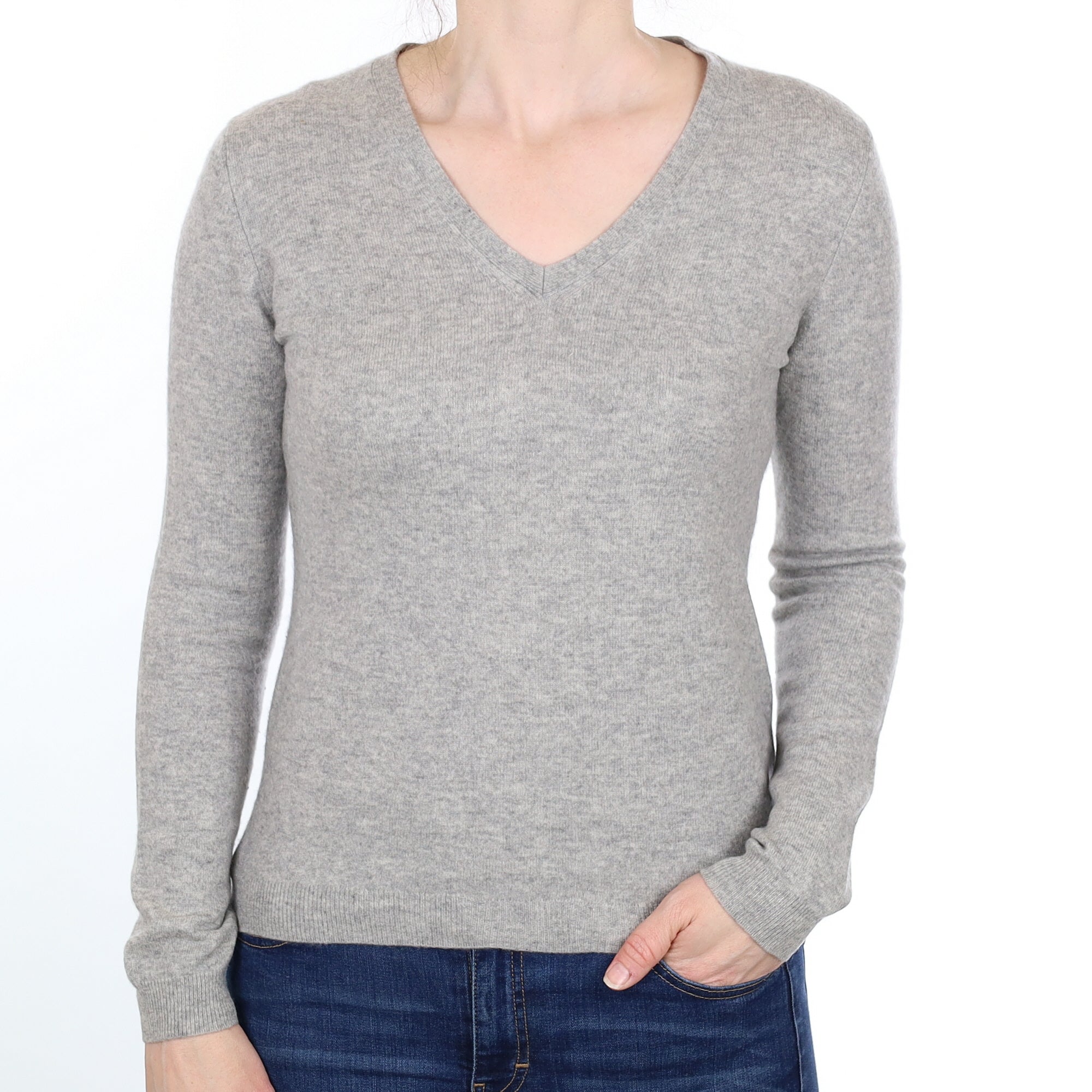 Smoke Grey Cashmere V Neck Jumper Small