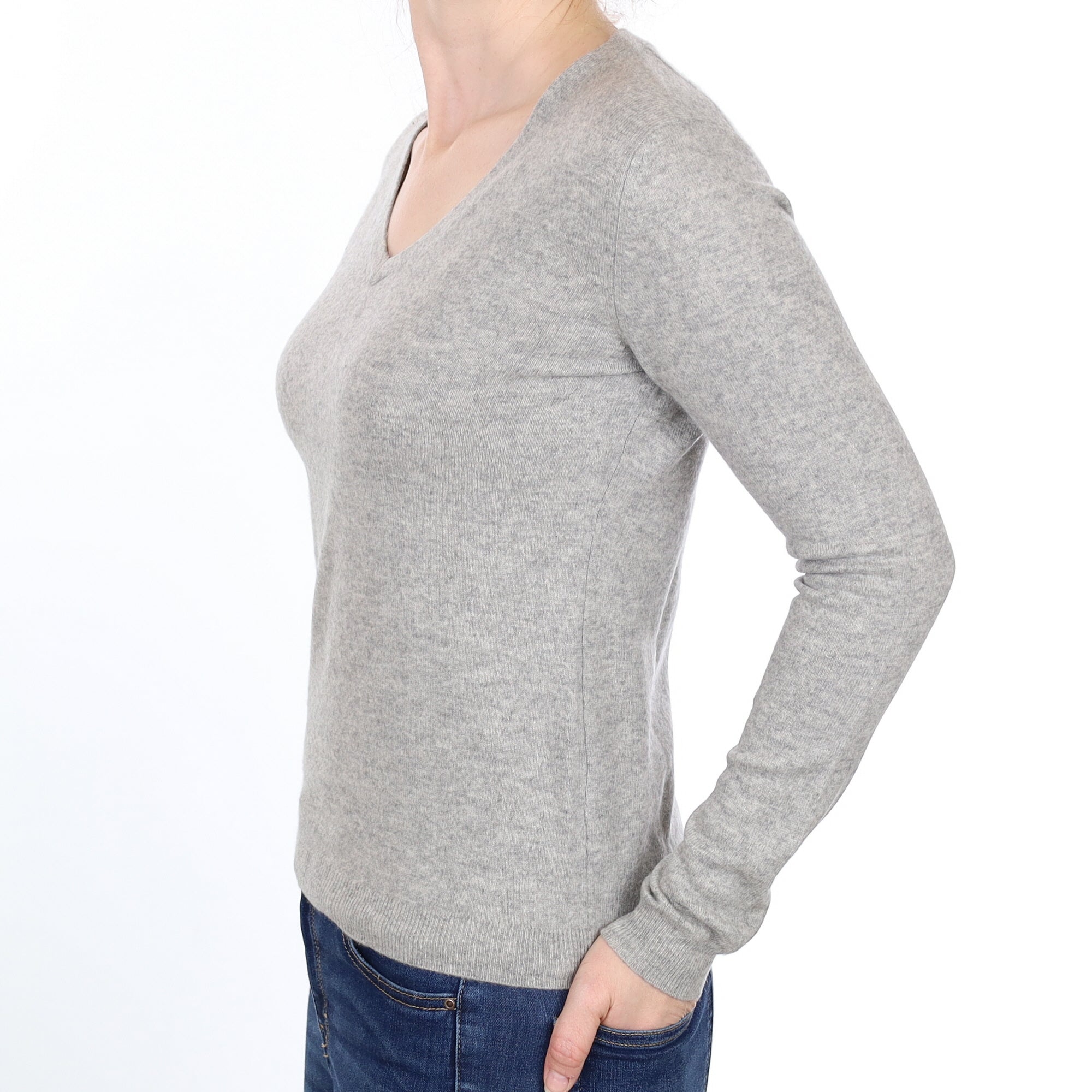 Smoke Grey Cashmere V Neck Jumper Small