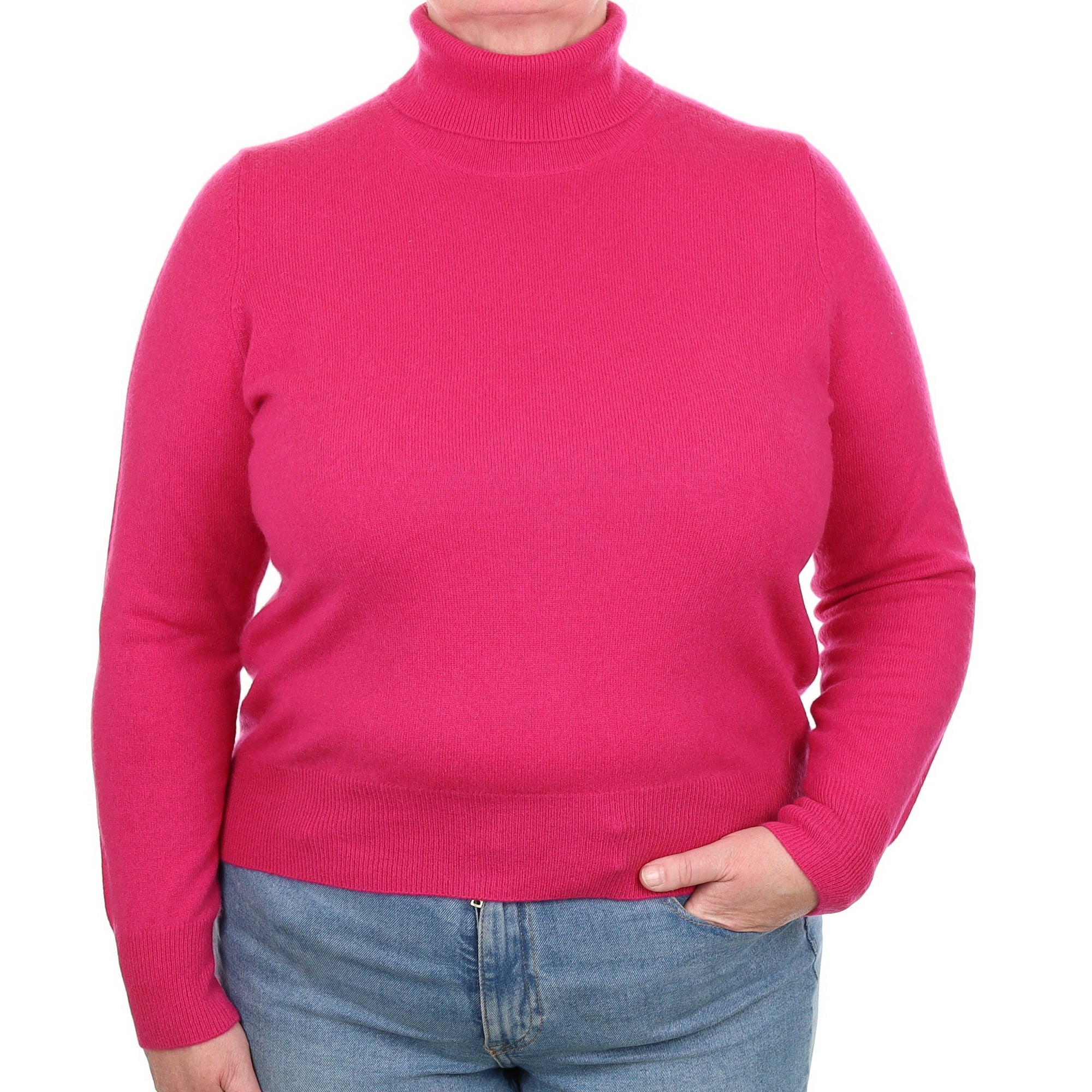 Fuchsia Pink Cashmere Polo Neck Jumper Extra Large