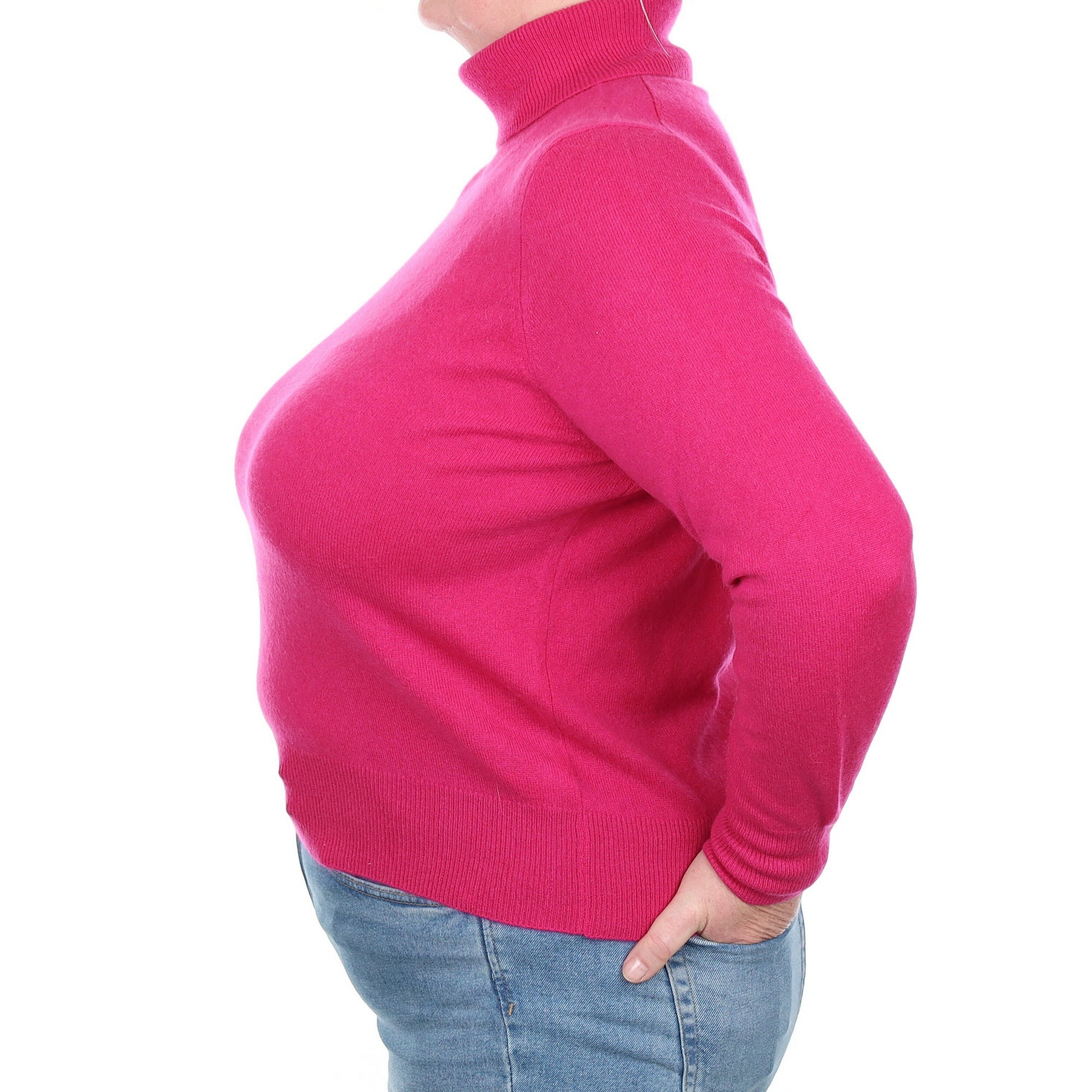 Fuchsia Pink Cashmere Polo Neck Jumper Extra Large