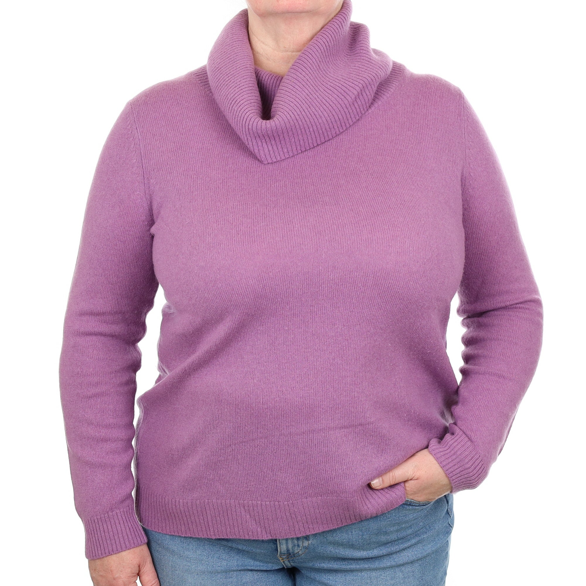 Heather Purple Cashmere Polo Neck Jumper Extra Large