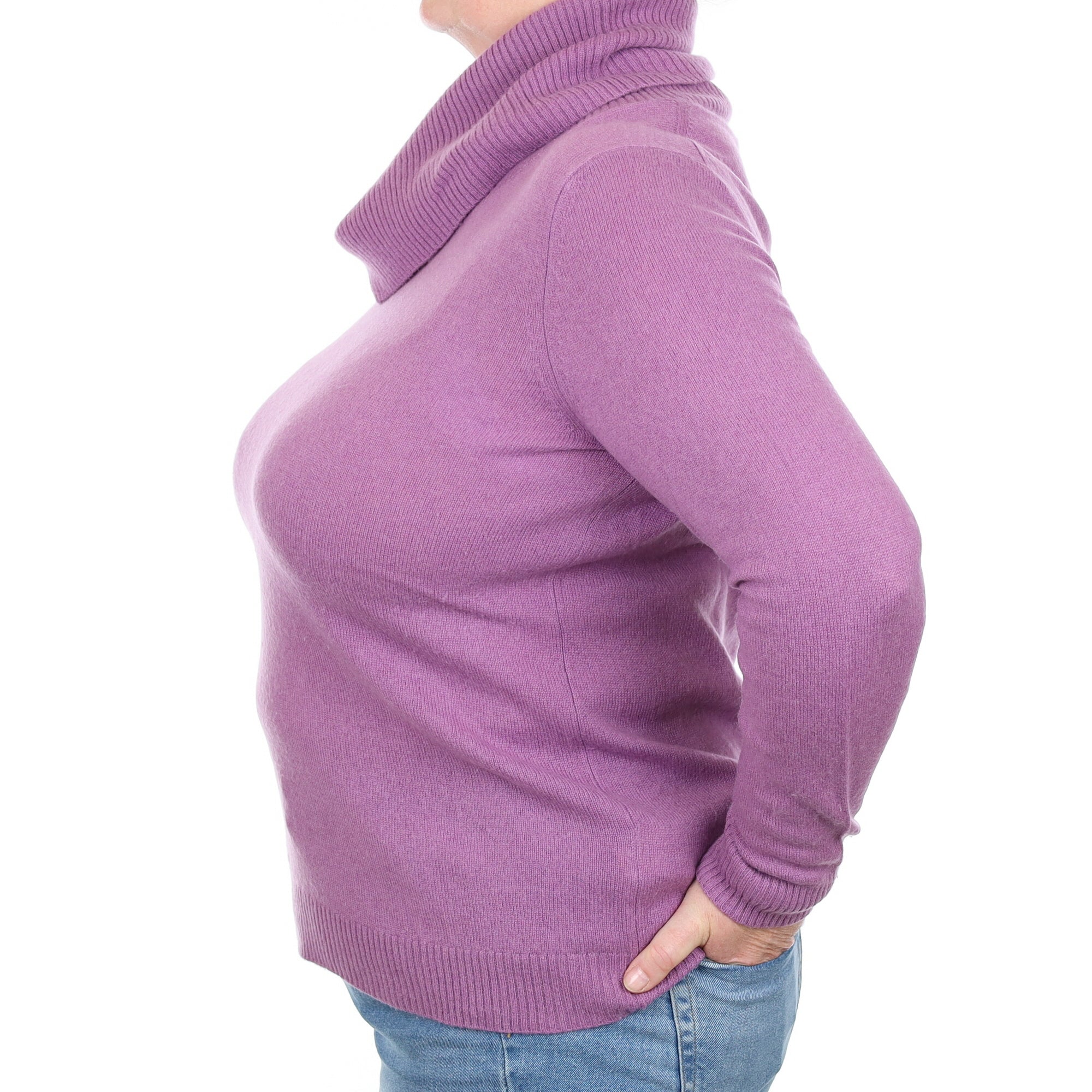 Heather Purple Cashmere Polo Neck Jumper Extra Large