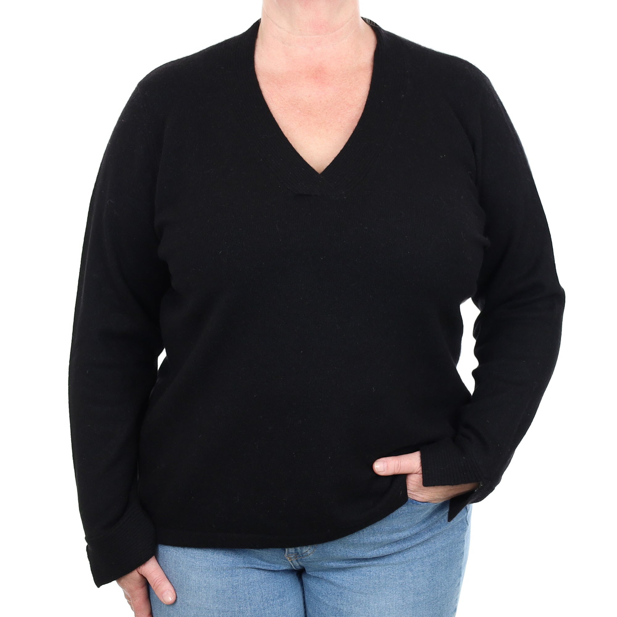 Black Cashmere V Neck Jumper 3 Extra Large