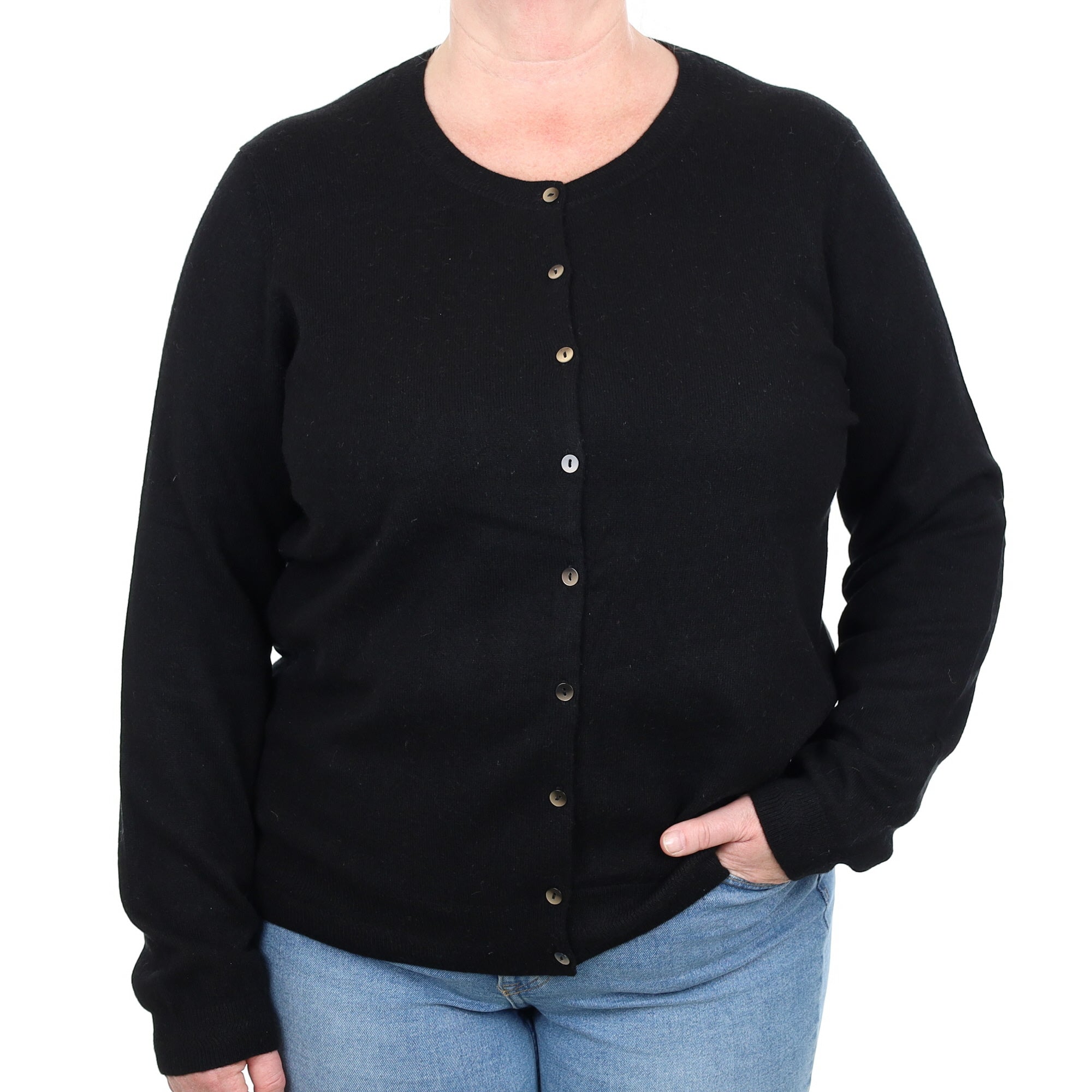 Black Cashmere Crew Neck Cardigan Extra Extra Large