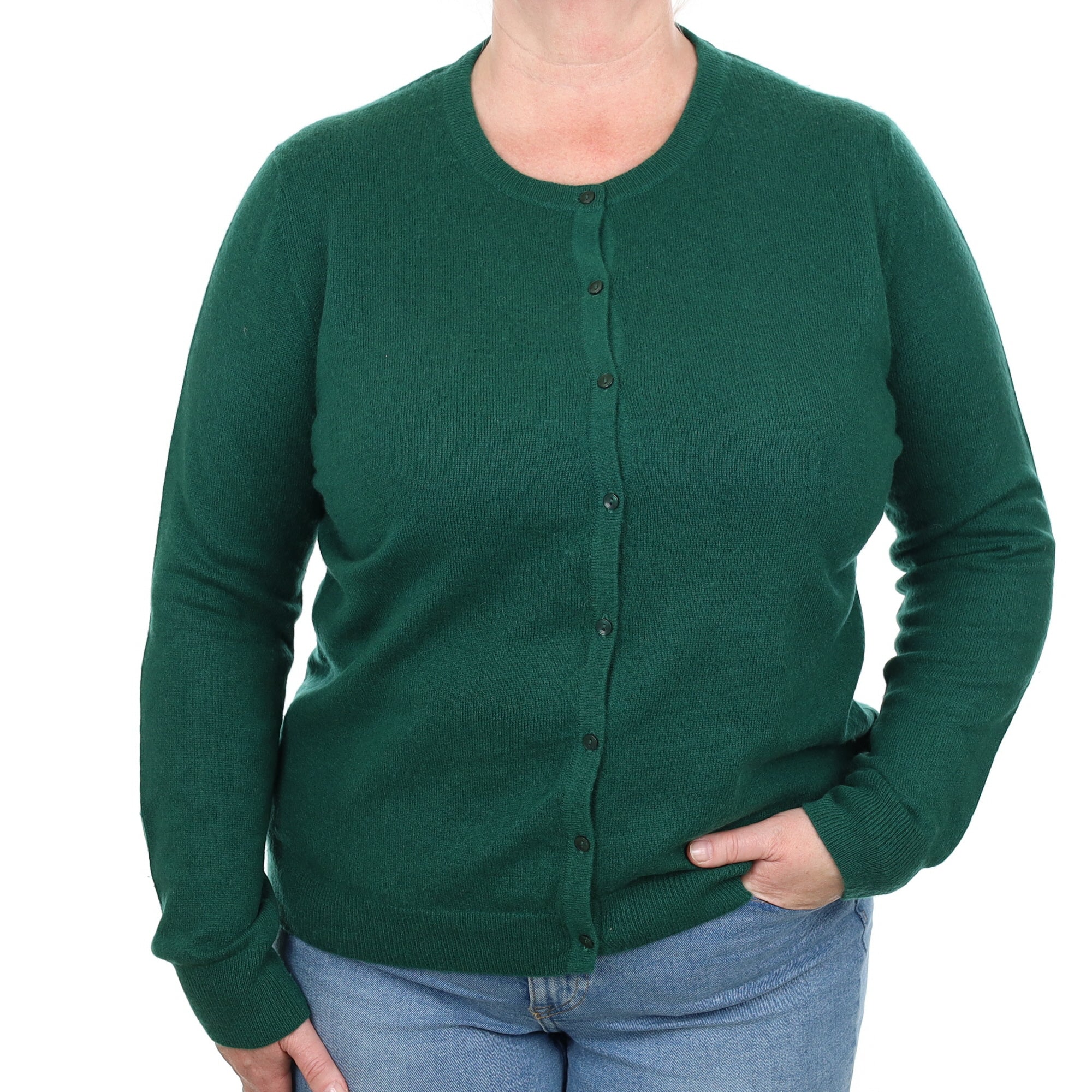 Emerald Green Cashmere Crew Neck Cardigan Extra Large