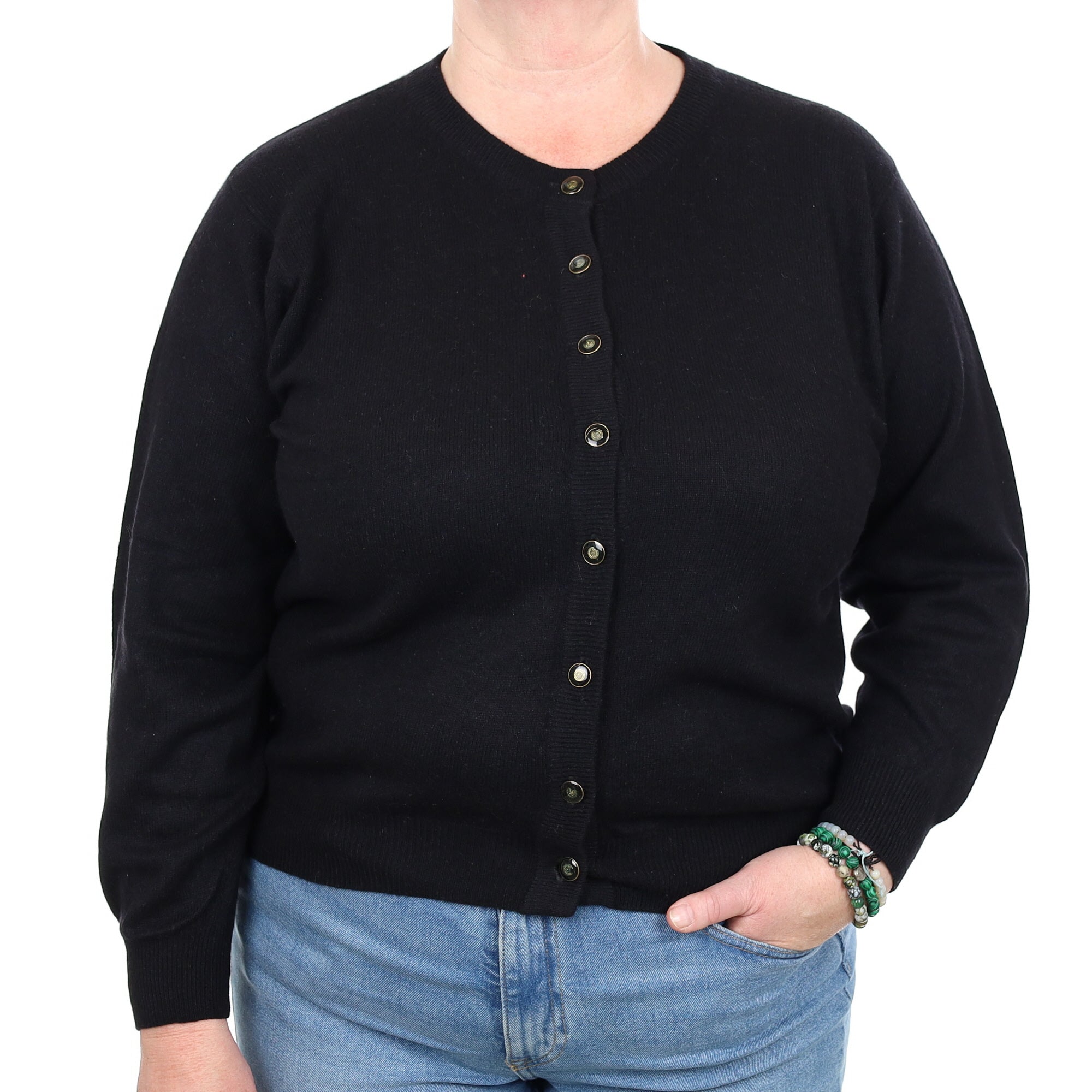 Black Cashmere Crew Neck Cardigan Extra Large