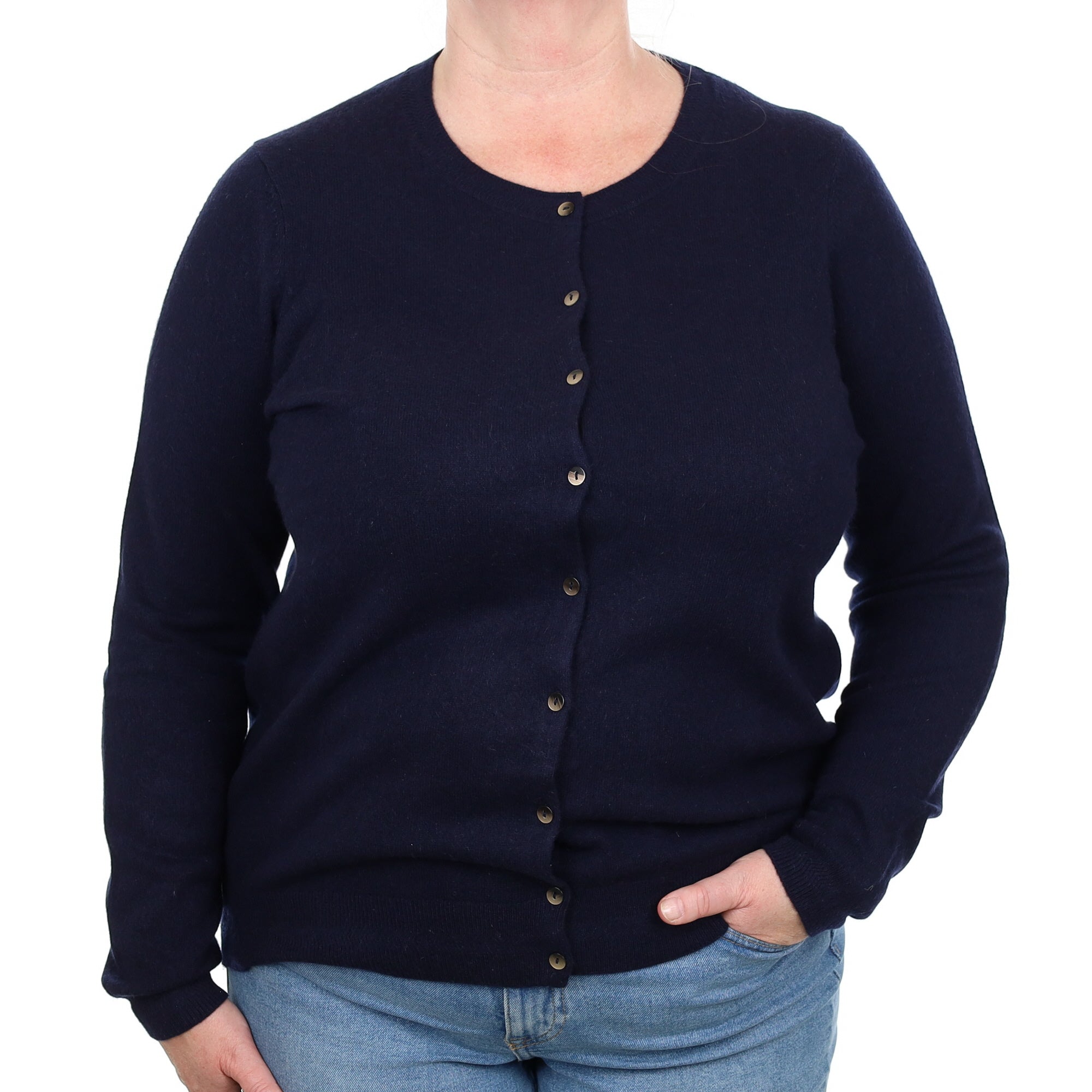 Navy Blue Cashmere Crew Neck Cardigan Extra Large