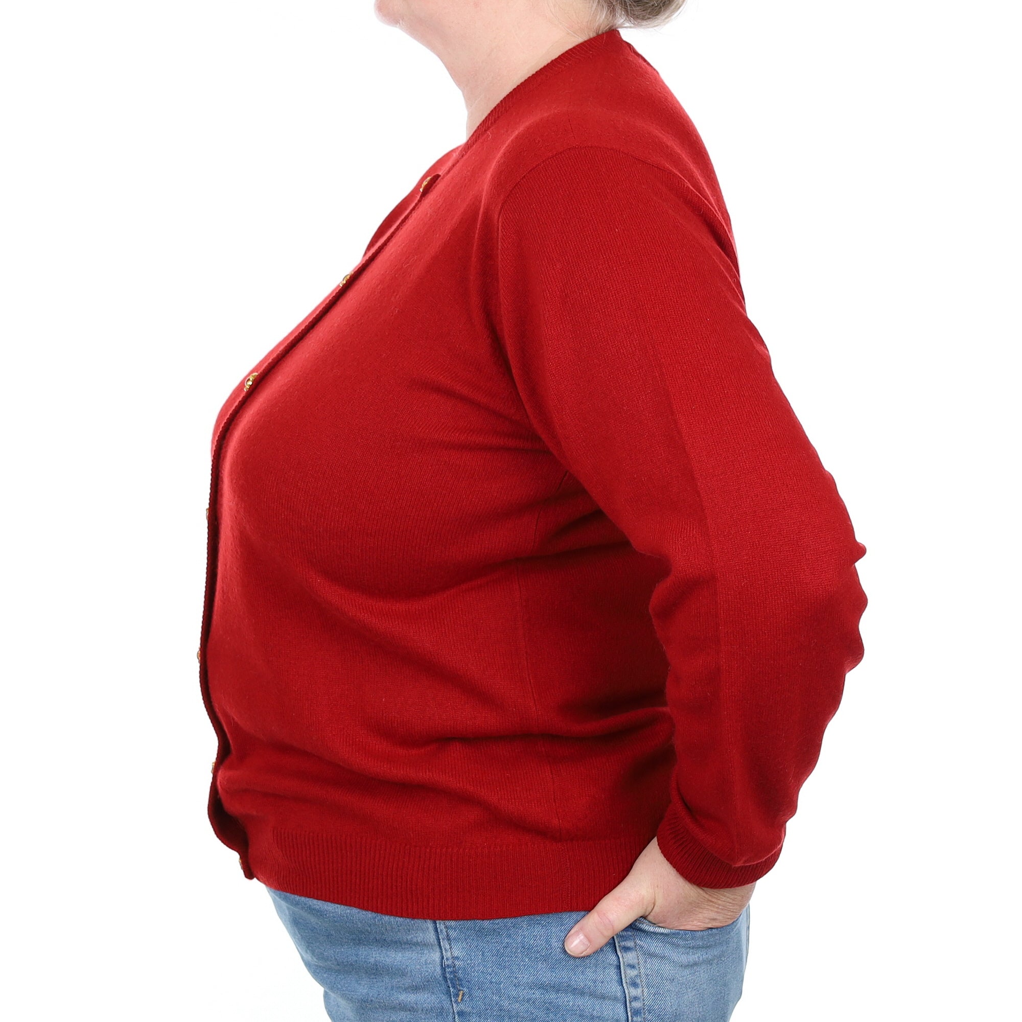 Crimson Red Cashmere Crew Neck Cardigan Extra Large