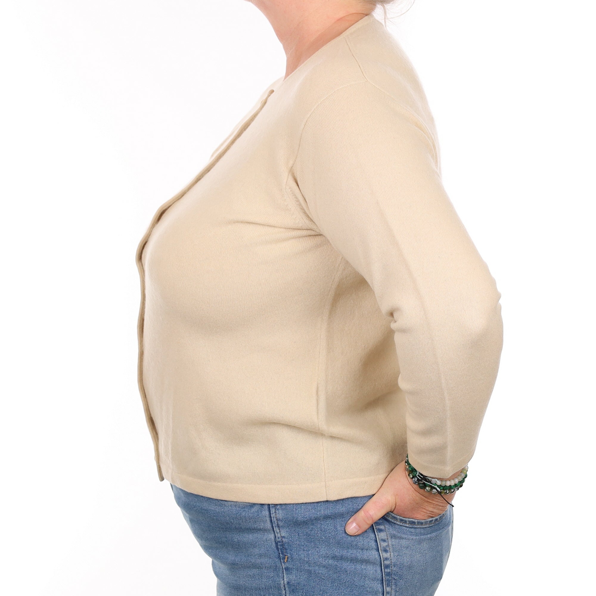 Oatmeal Cashmere Crew Neck Cardigan Extra Large