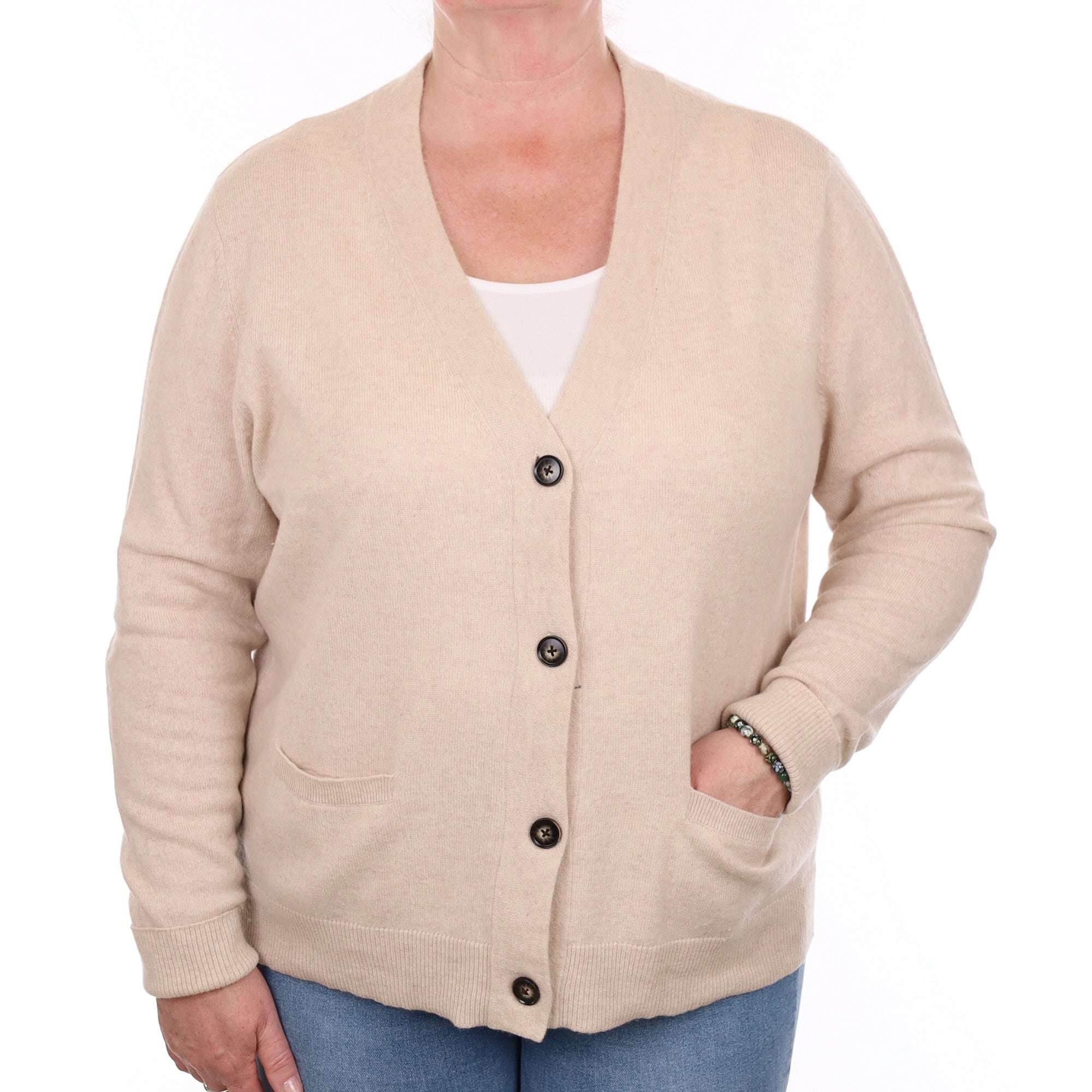 Oatmeal Cashmere V Neck Cardigan Extra Extra Large