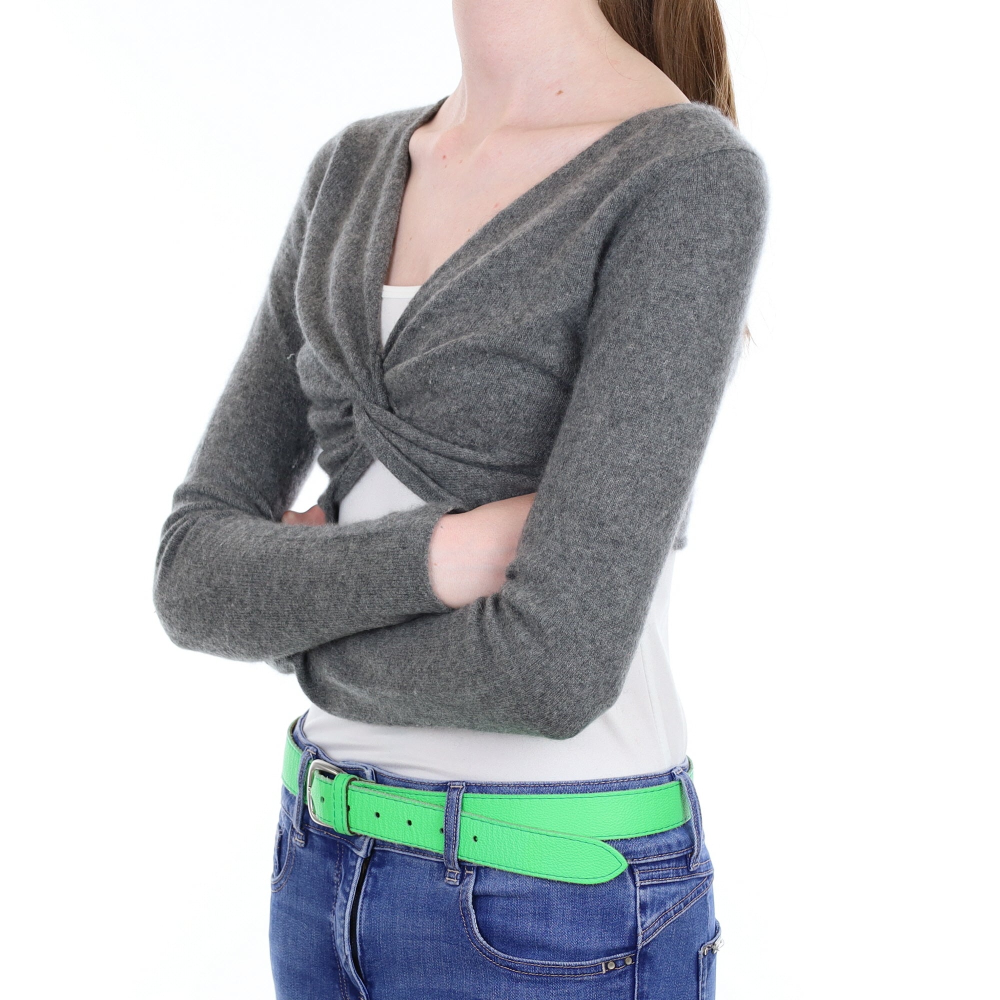 Ash Grey Cashmere V Neck Cropped Jumper Extra Small