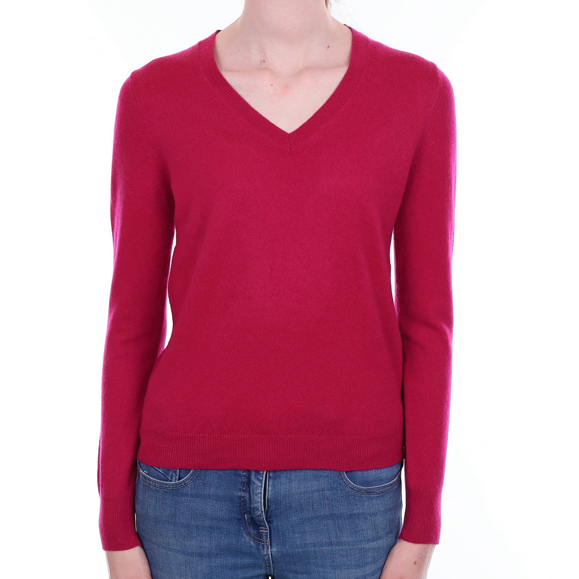 Cherry Pink Cashmere V Neck Jumper Extra Small