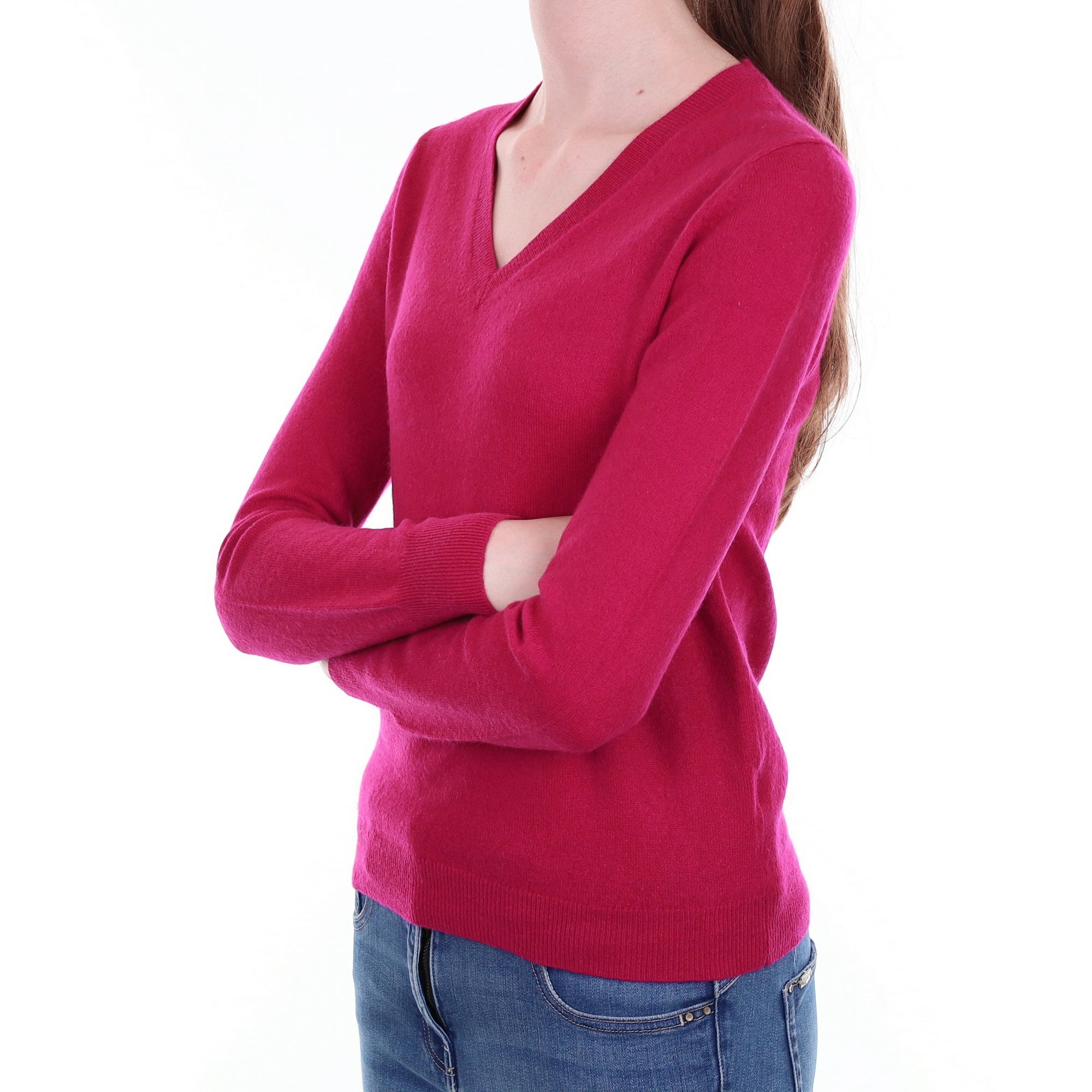 Cherry Pink Cashmere V Neck Jumper Extra Small
