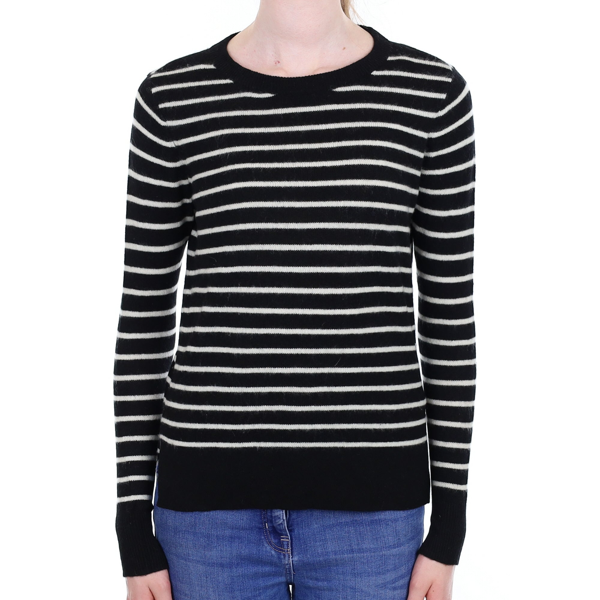 Black Striped Cashmere Crew Neck Jumper Extra Small