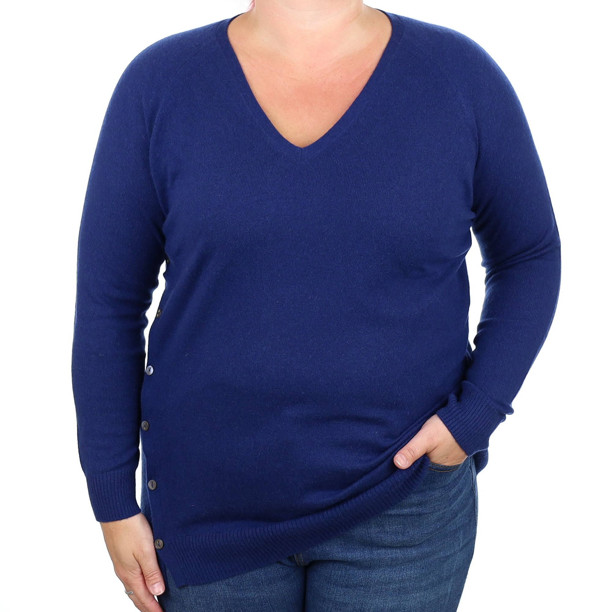 French Navy Cashmere V Neck Jumper Large