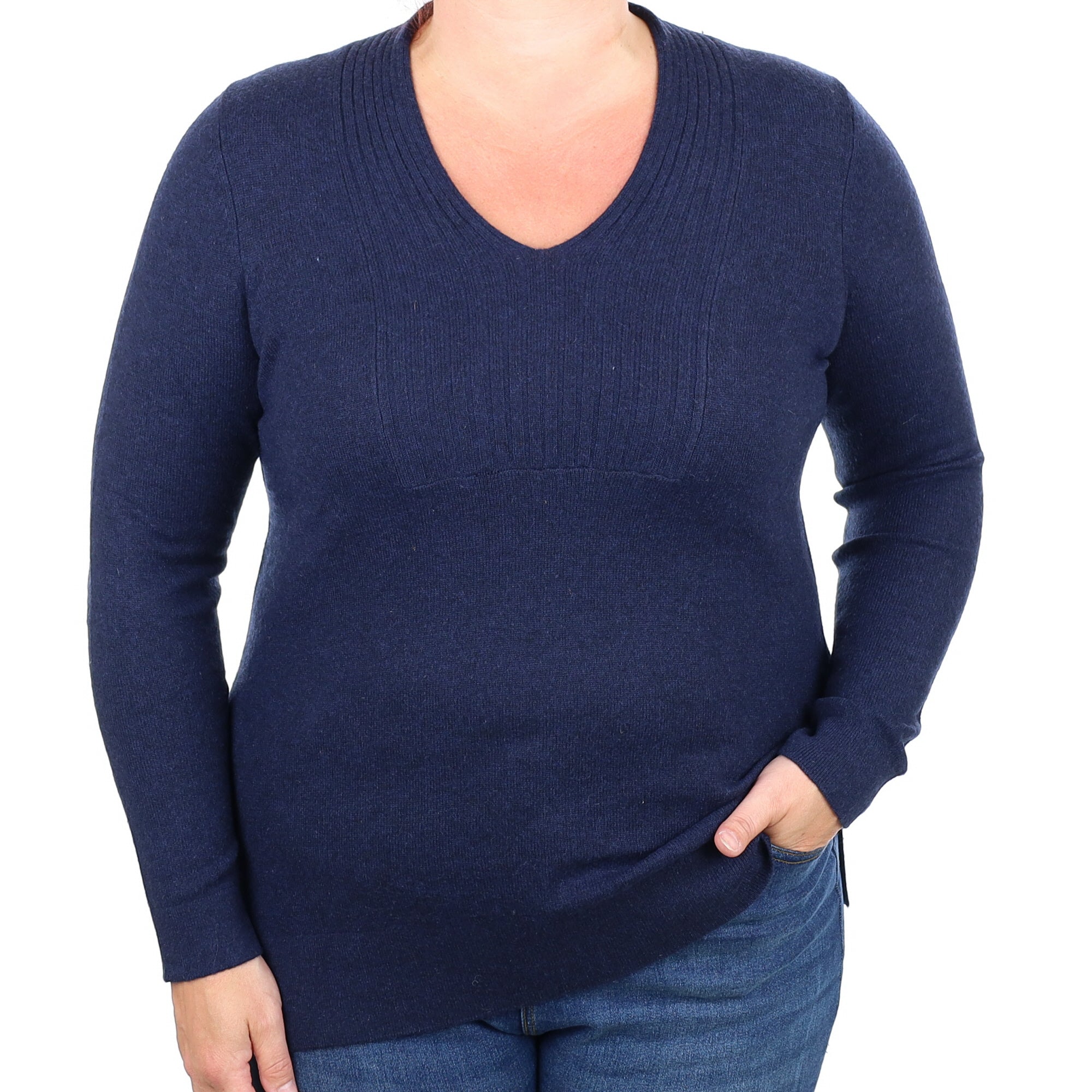 Navy Cashmere V Neck Jumper Large