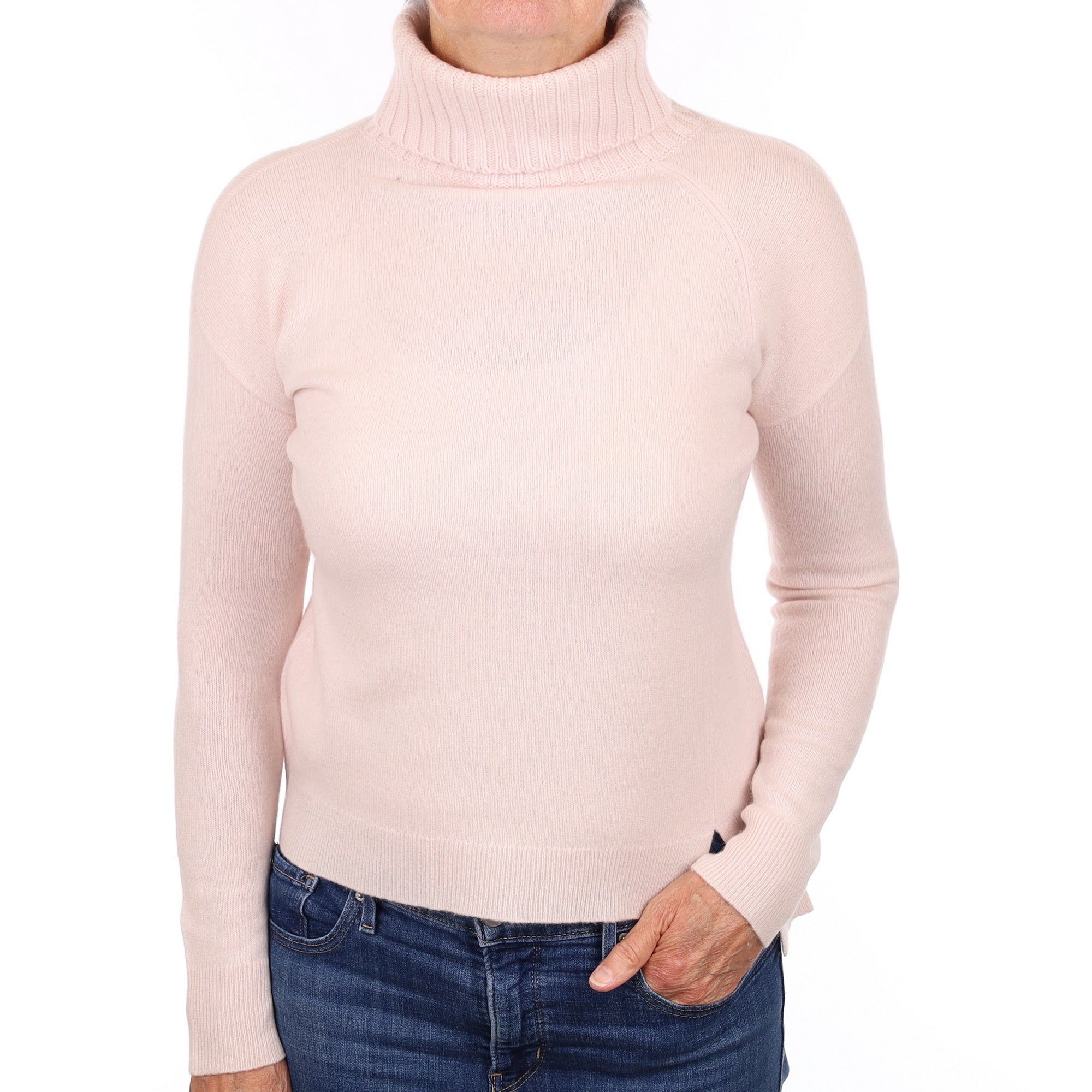 Ice Pink Cashmere Polo Neck Jumper Medium
