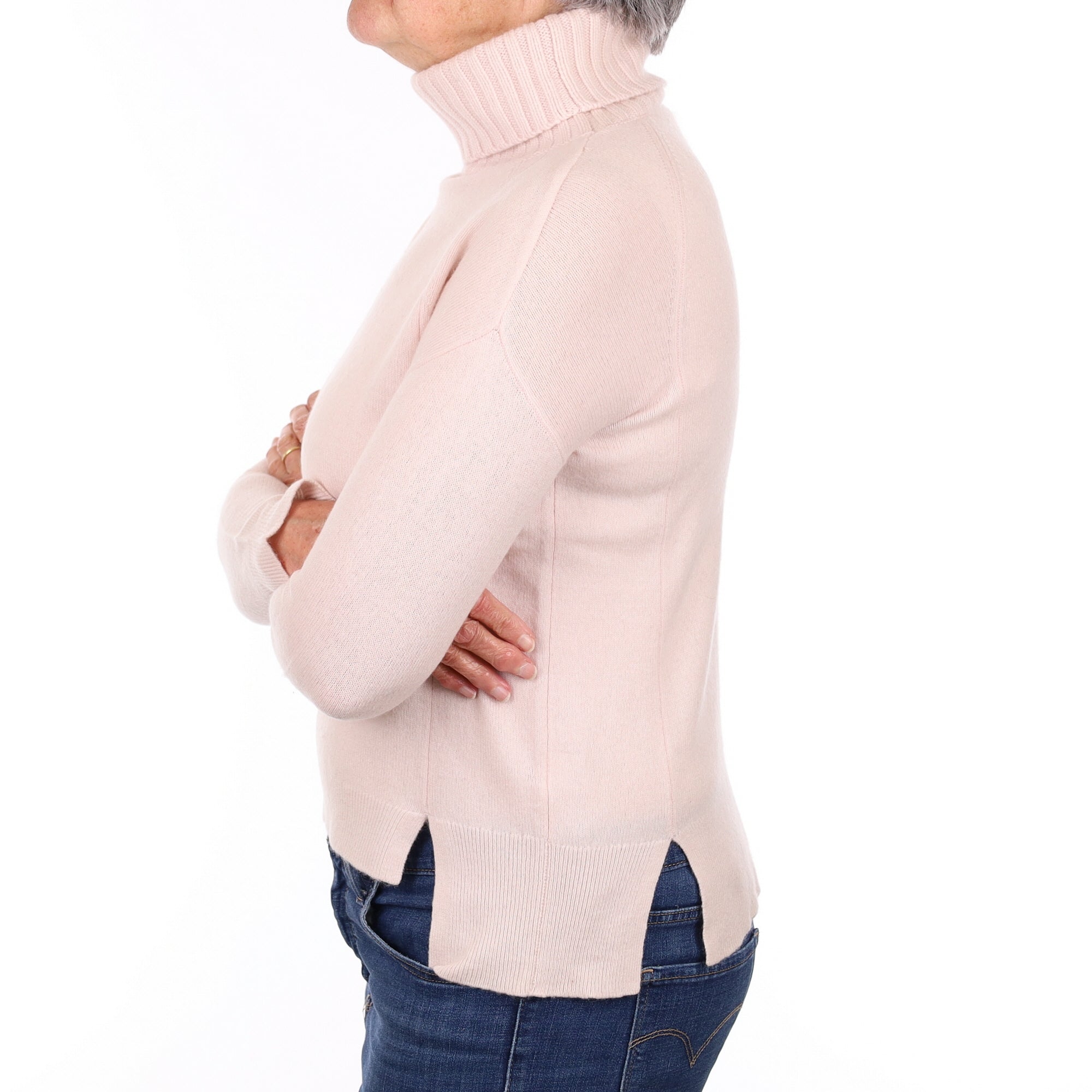 Ice Pink Cashmere Polo Neck Jumper Medium