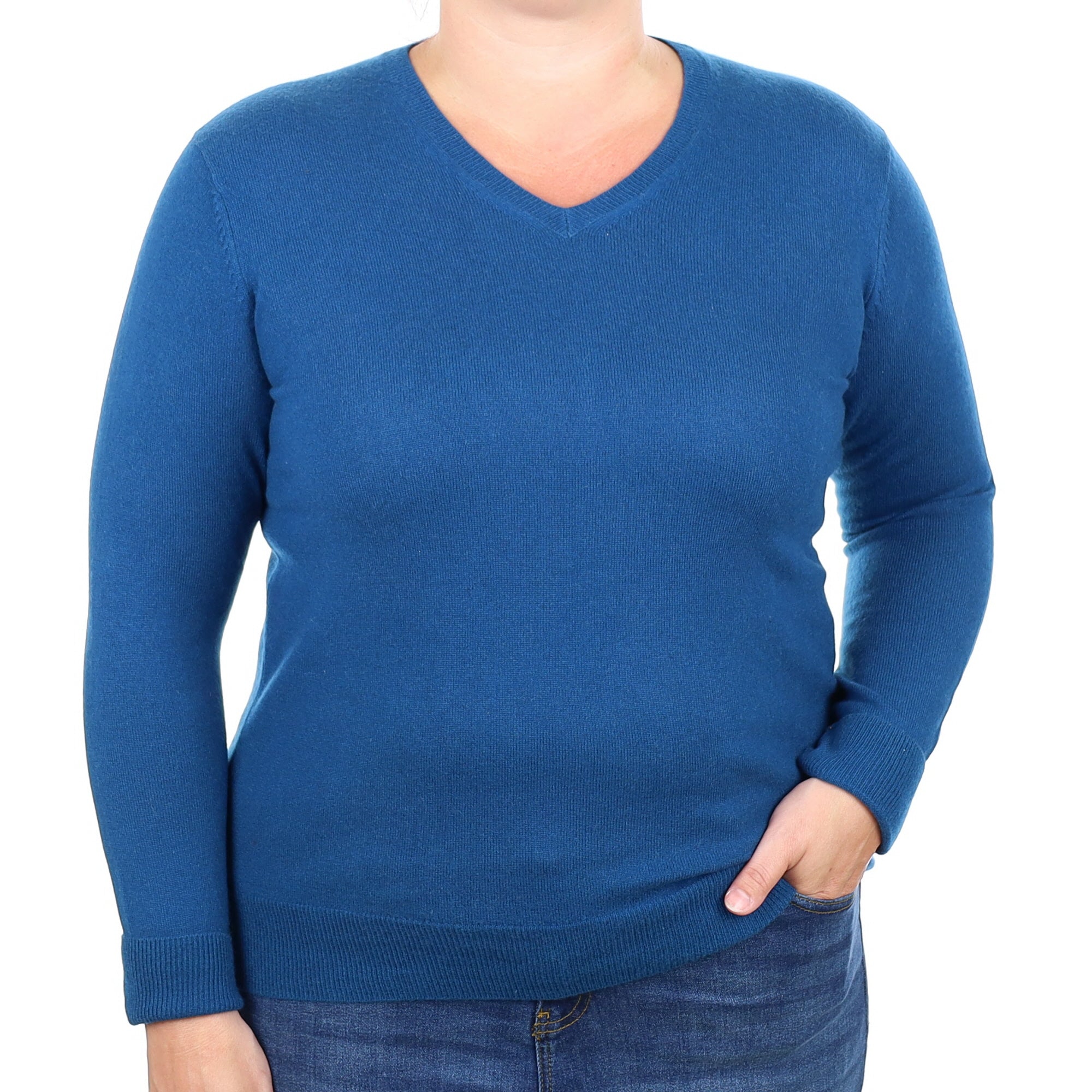 Teal Blue Cashmere V Neck Jumper Large
