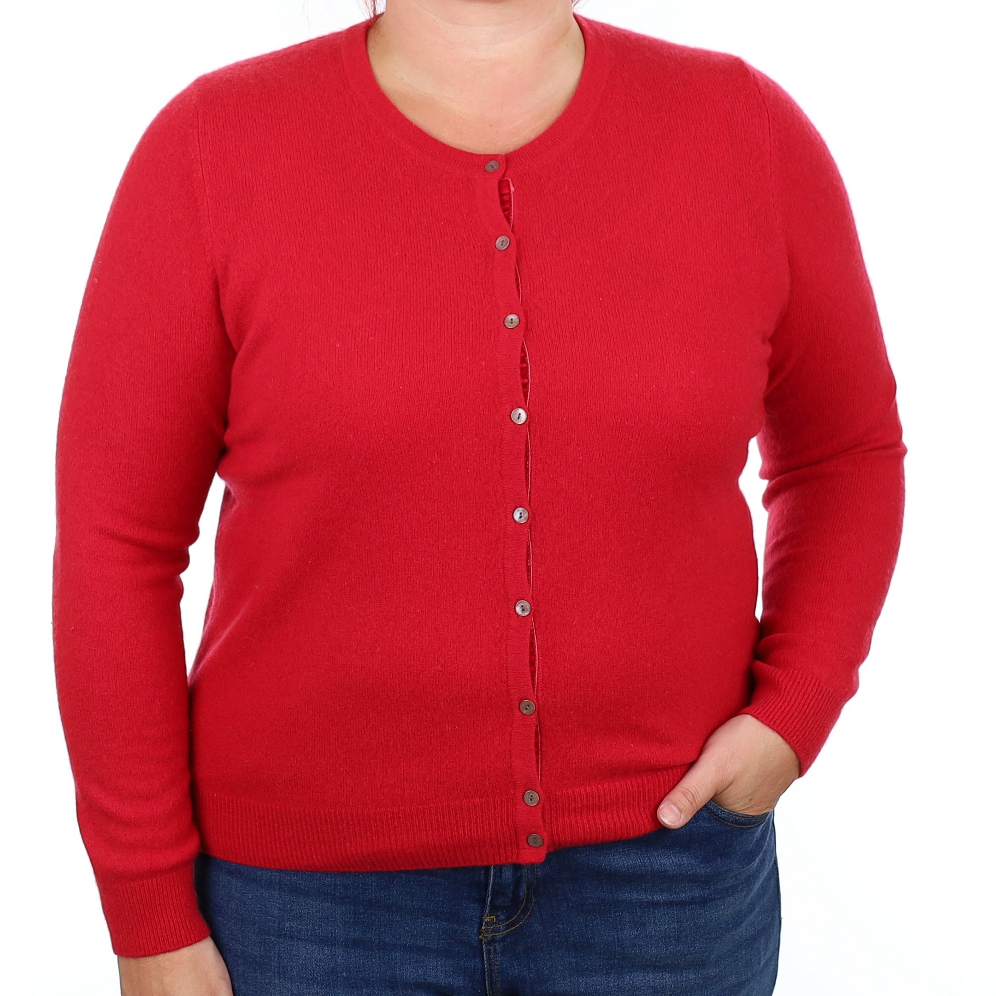 Post Box Red Cashmere Crew Neck Cardigan Large