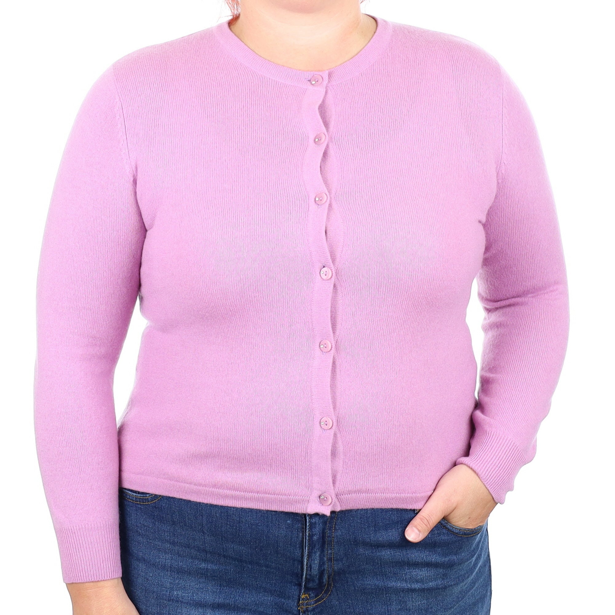Lavender Purple Cashmere Crew Neck Cardigan Large
