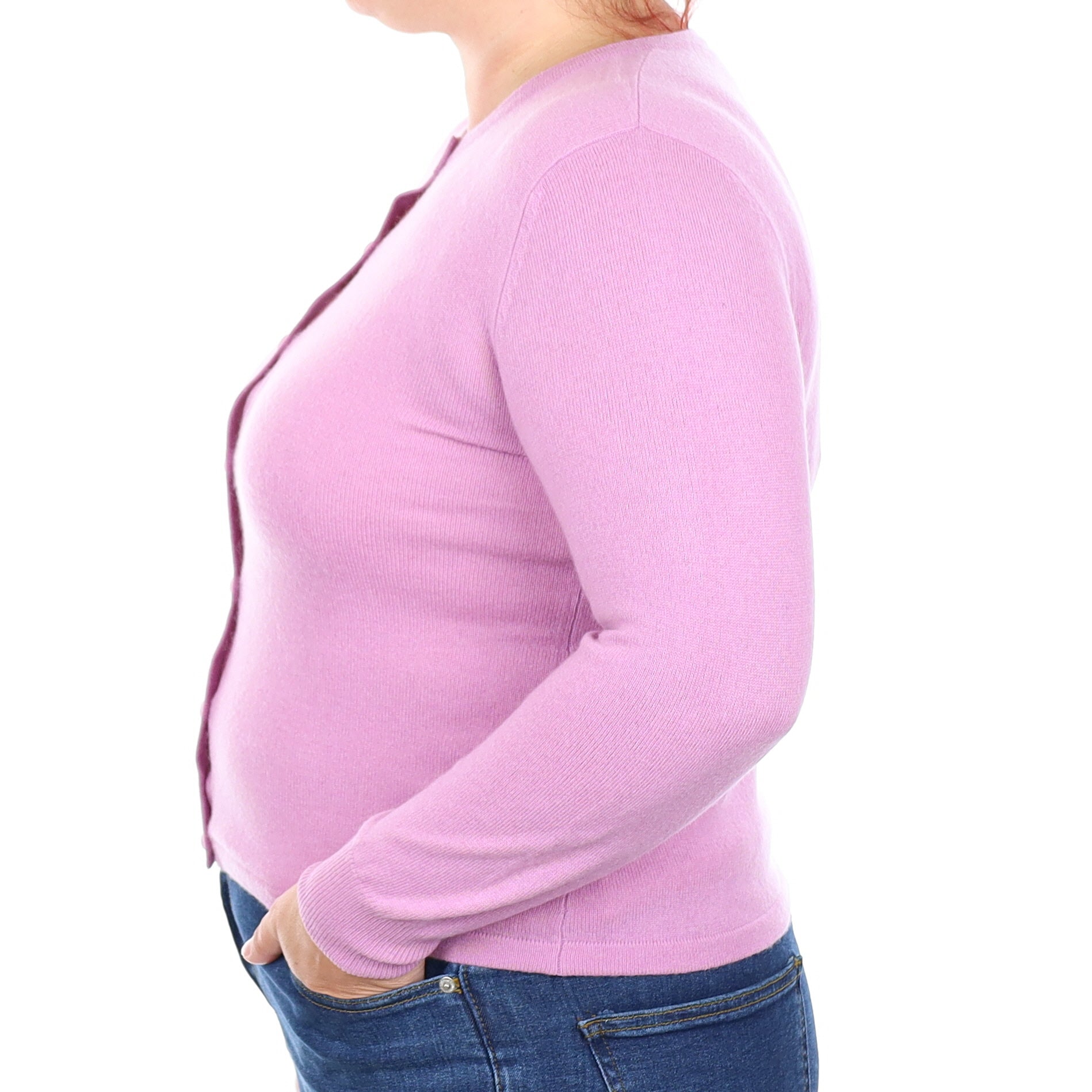 Lavender Purple Cashmere Crew Neck Cardigan Large