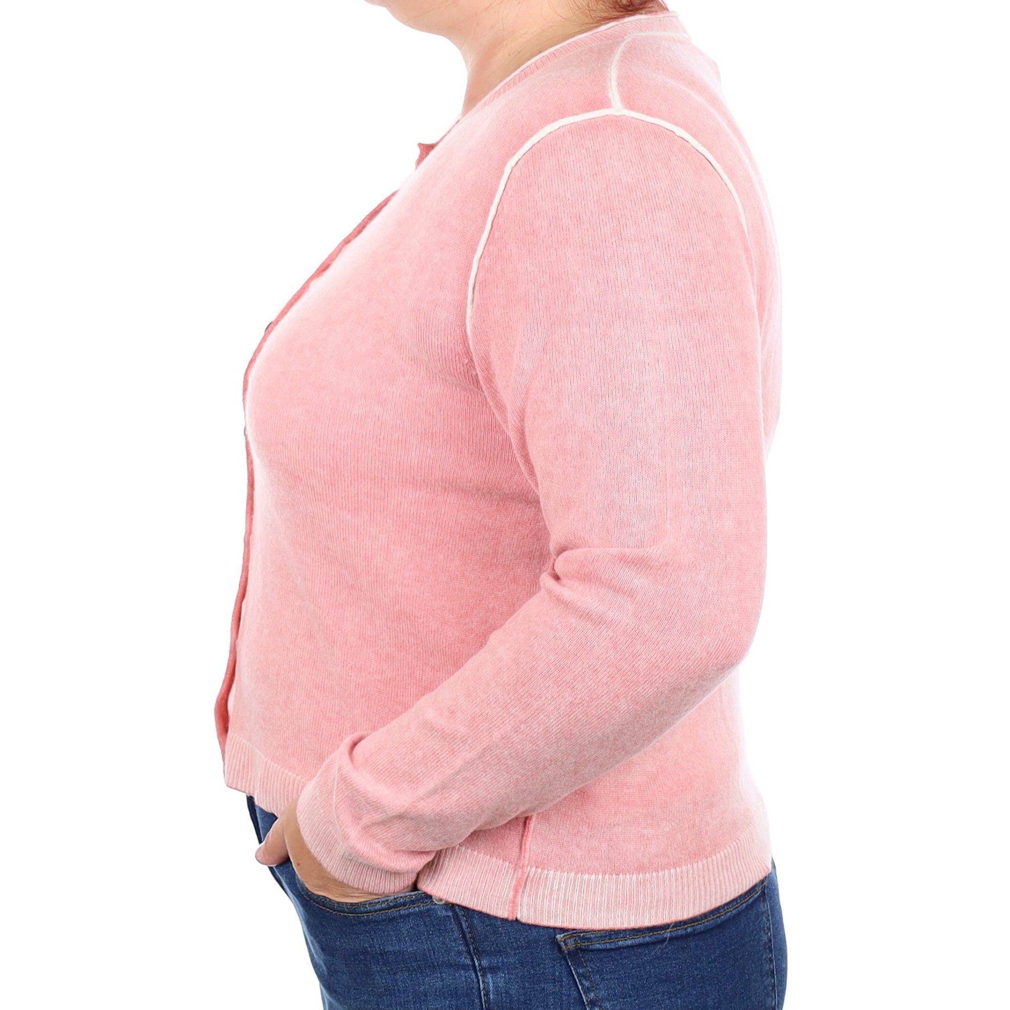 Distressed Pink Cashmere Crew Neck Cardigan Large