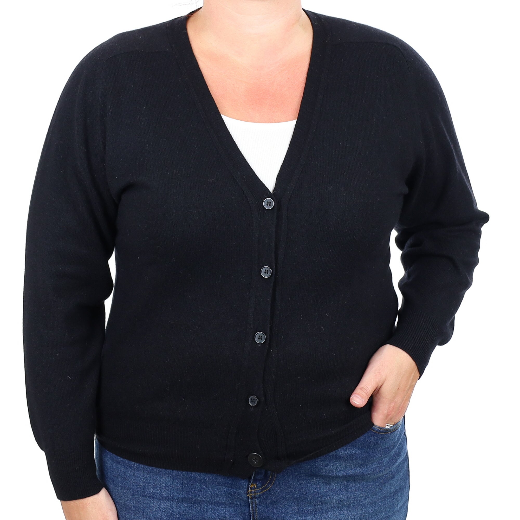 Black Cashmere V Neck Cardigan Large