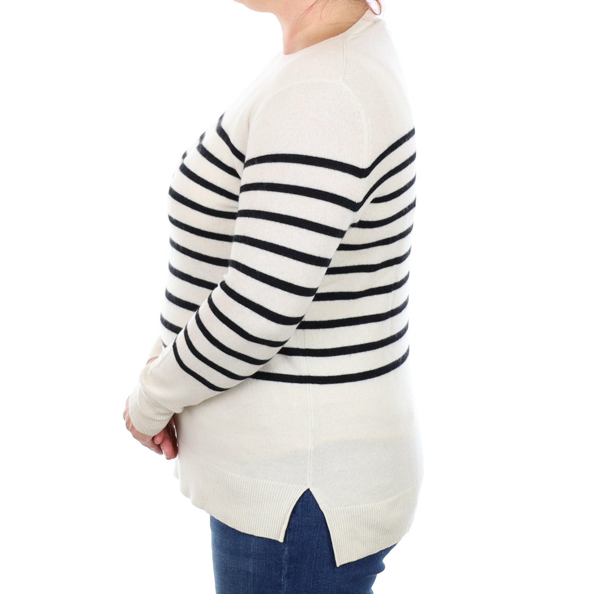 Ivory & Black Stripe Cashmere Crew Neck Jumper Large