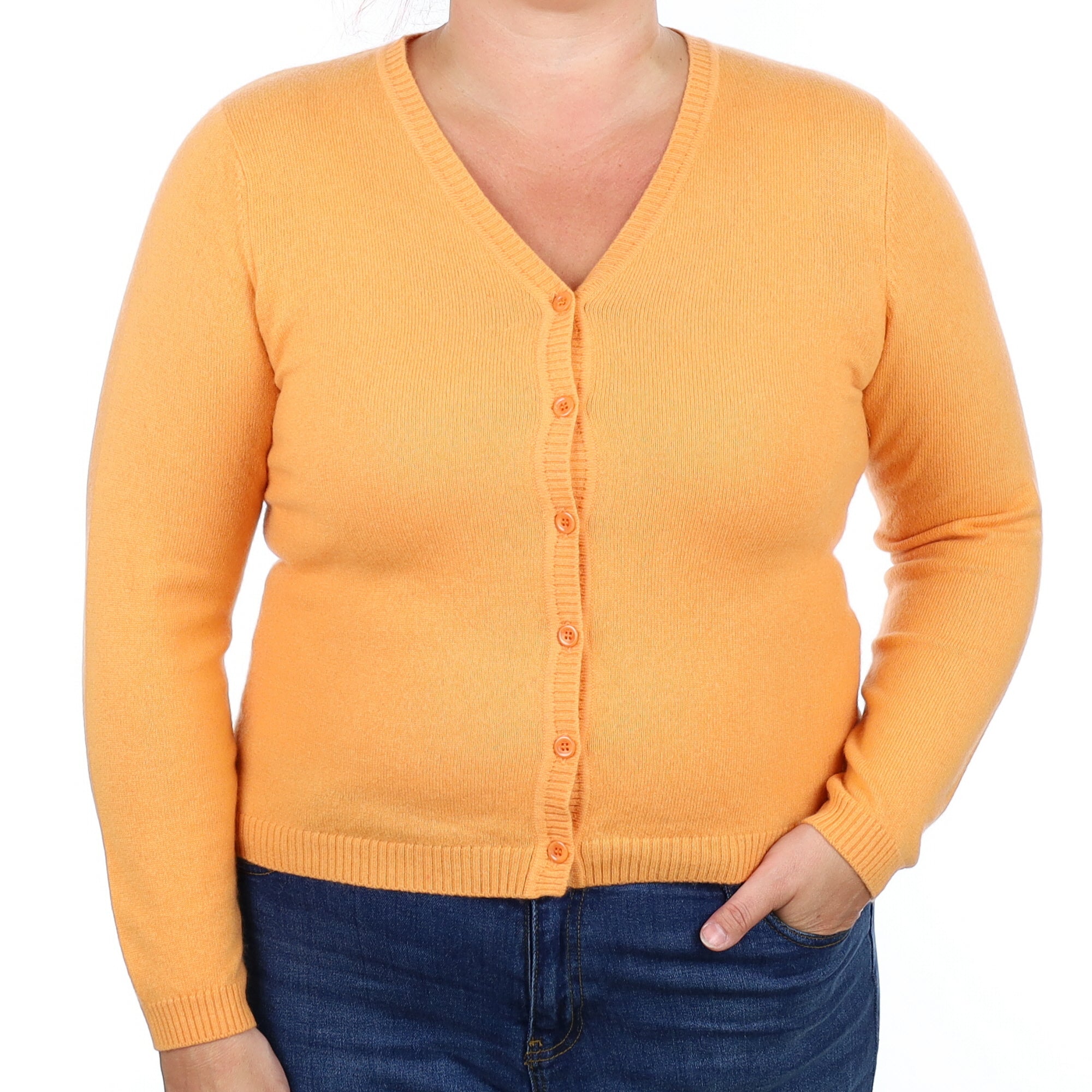 Cantaloupe Orange Cashmere V Neck Cardigan Large