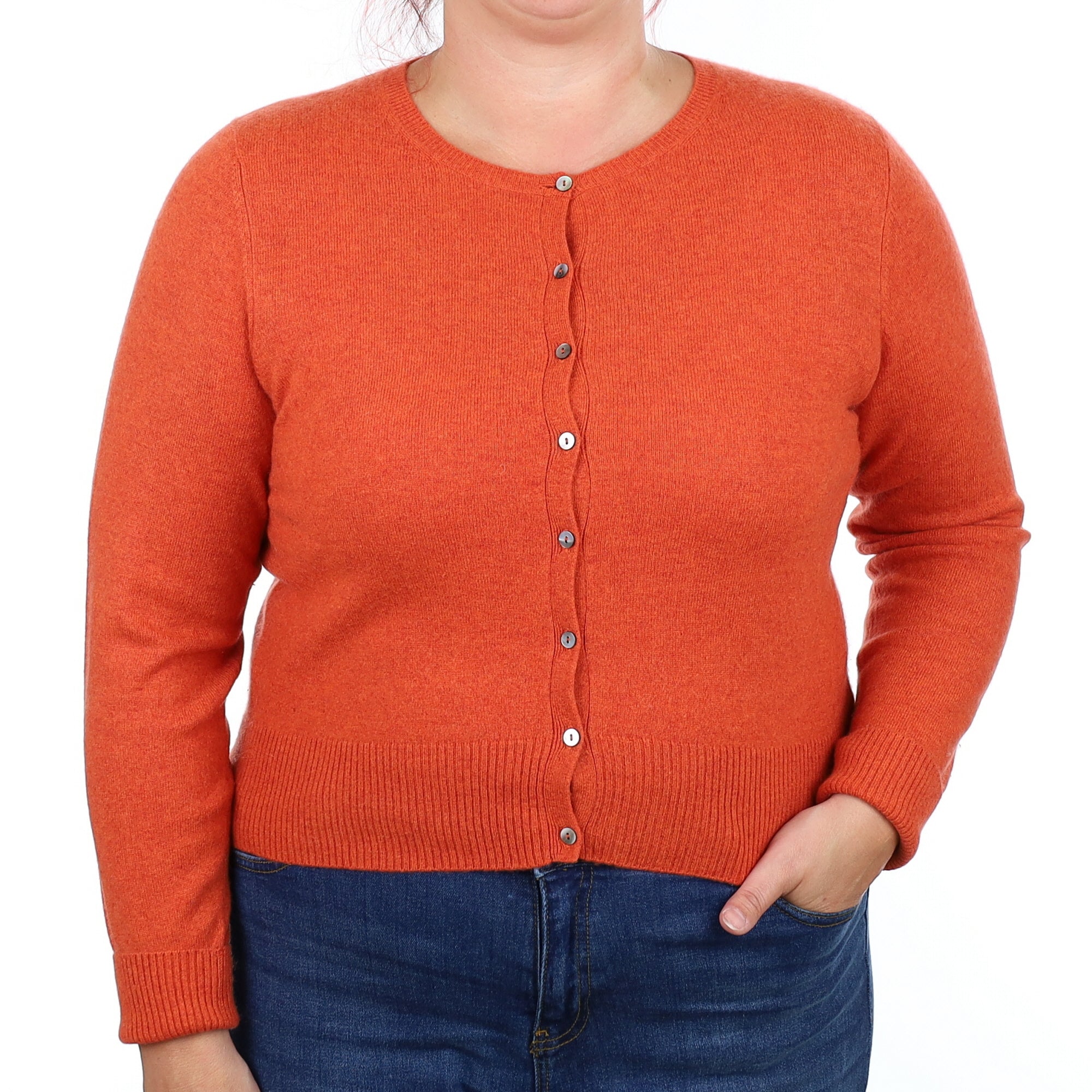 Burnt Orange Cashmere Crew Neck Cardigan Large
