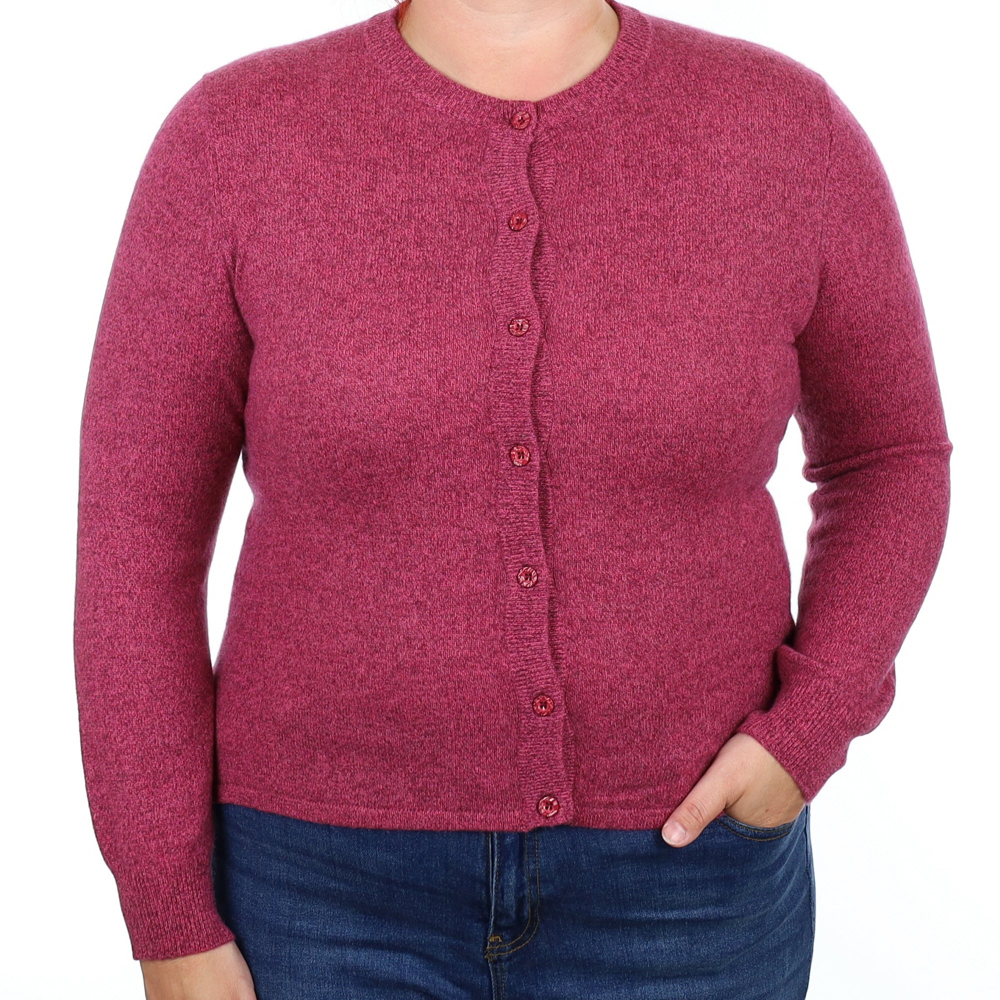 Magenta Marl Cashmere Crew Neck Cardigan Large