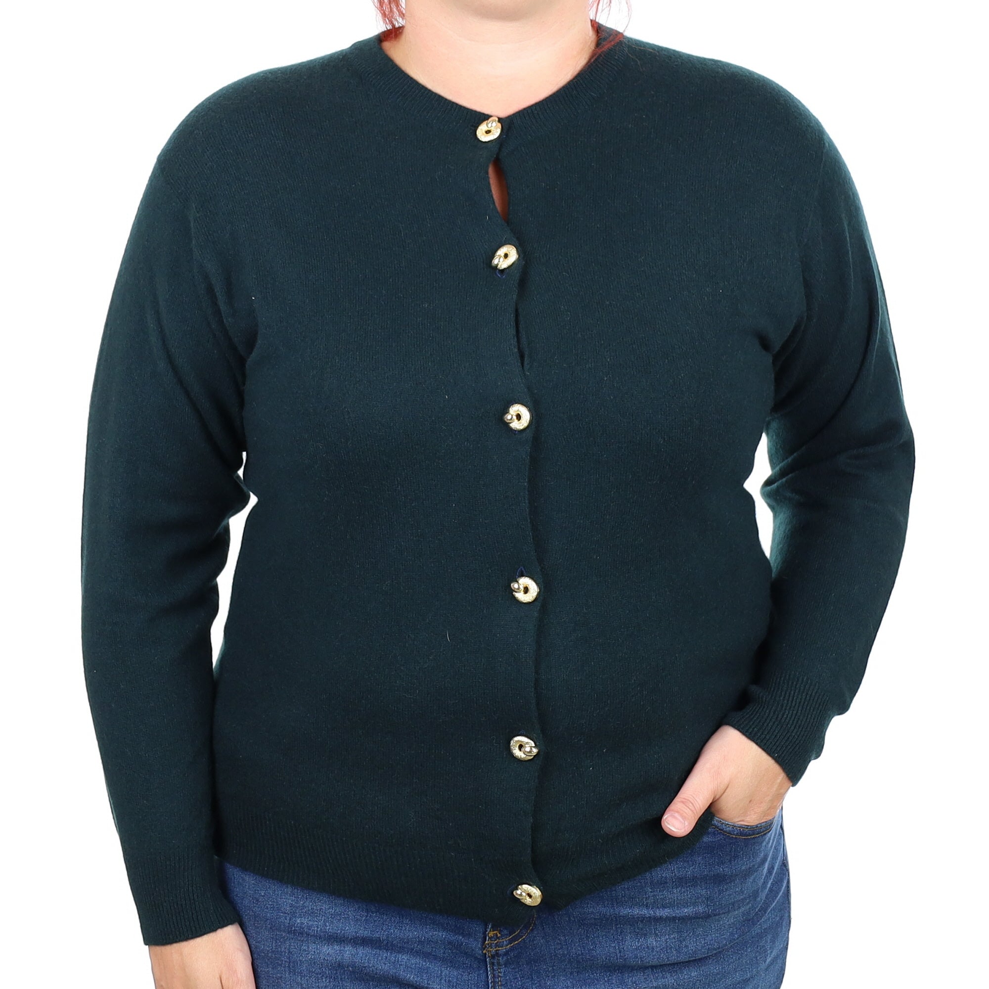 Bottle Green Cashmere Crew Neck Cardigan Large