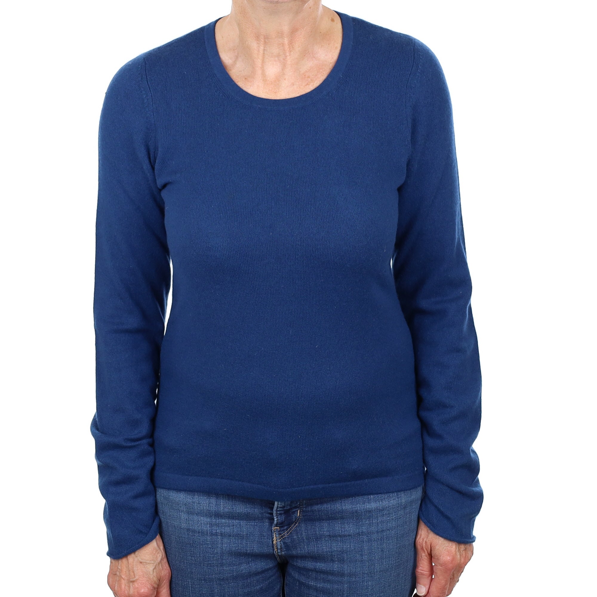 Deep Teal Cashmere Ruched Sleeve Crew Neck Jumper Medium