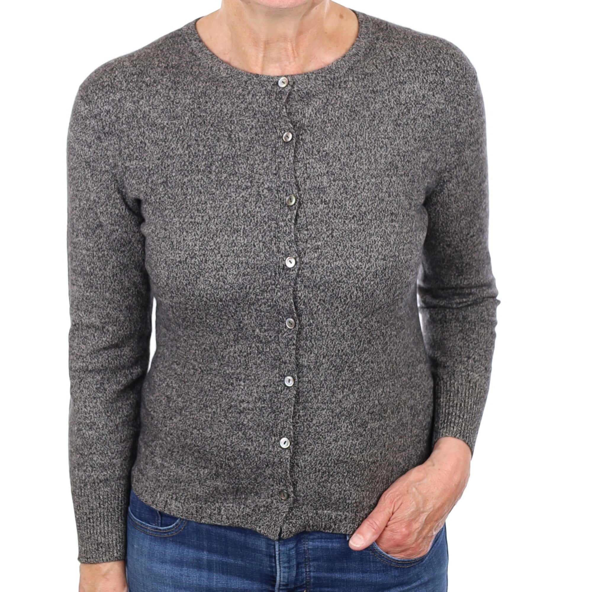 Charcoal Marl Cashmere Crew Neck Cardigan Medium