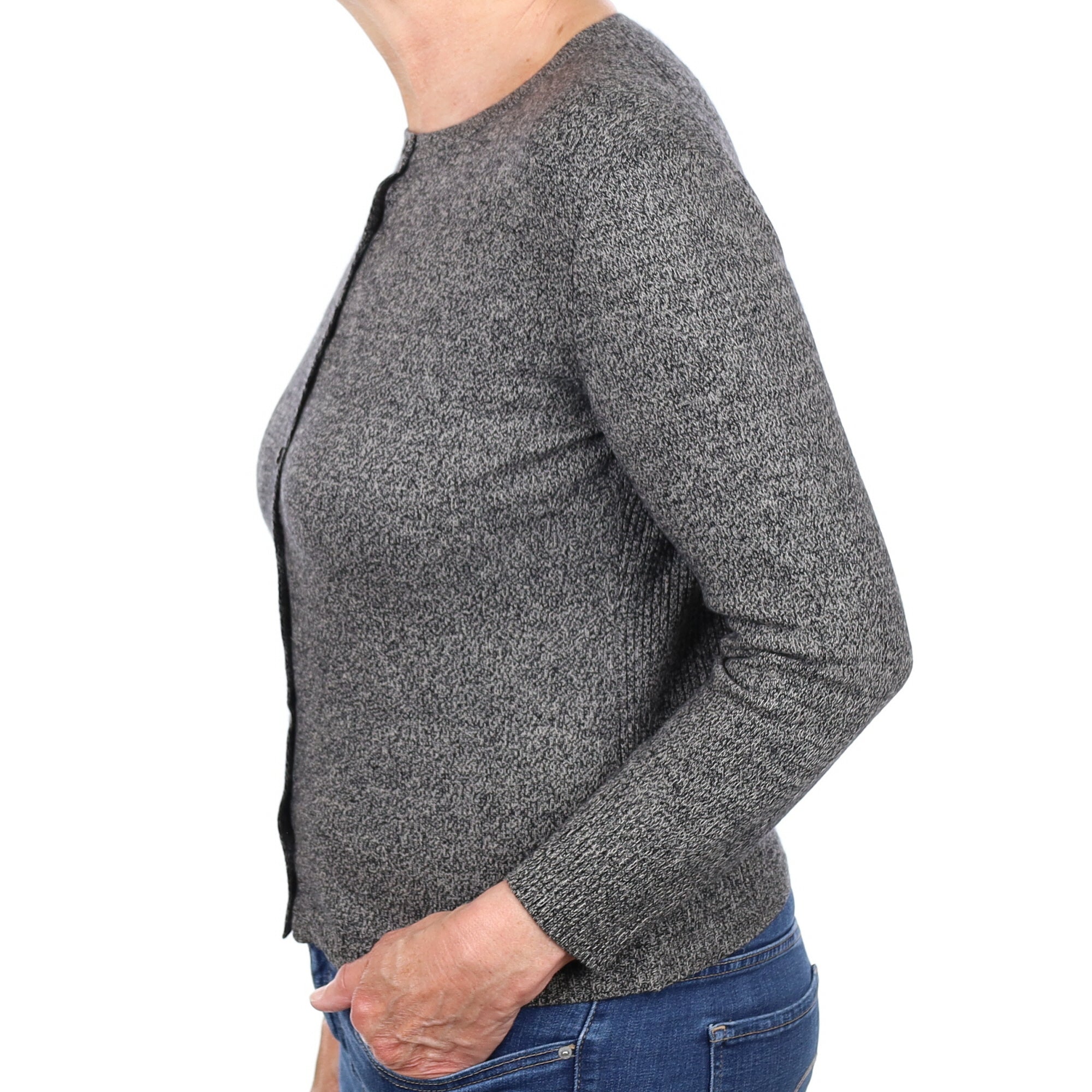 Charcoal Marl Cashmere Crew Neck Cardigan Medium