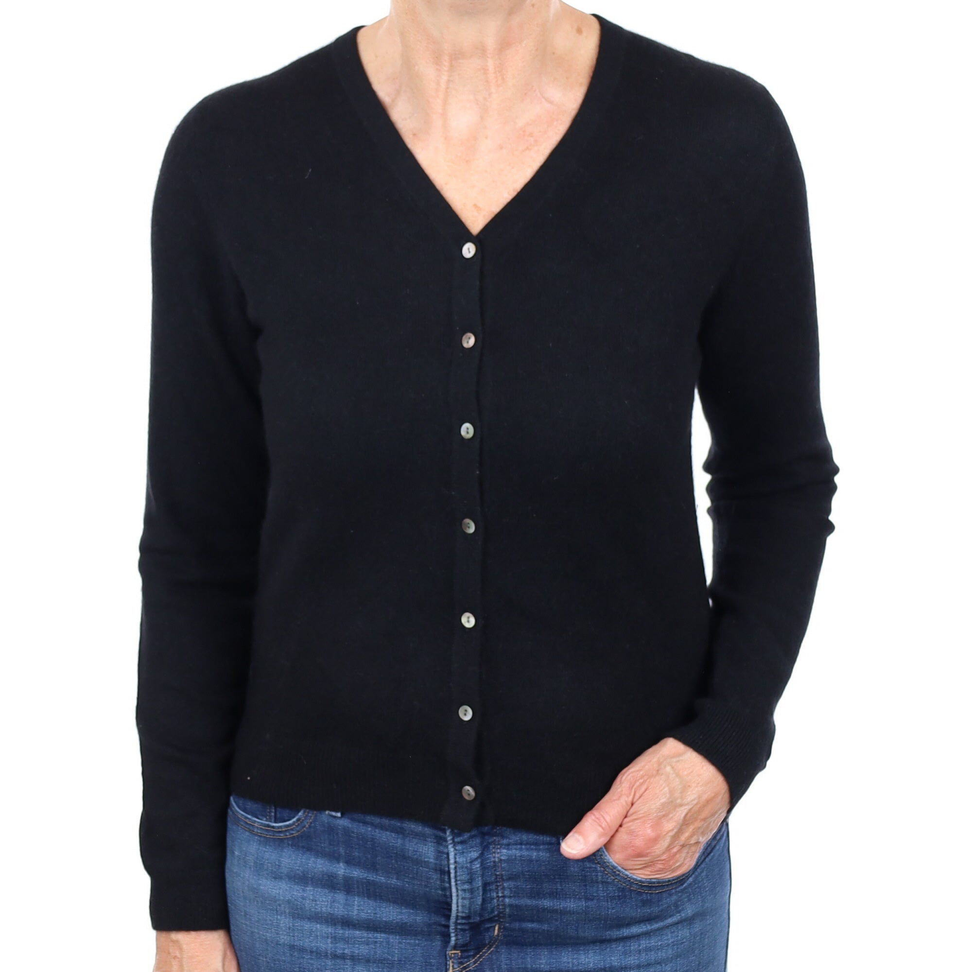 Black Cashmere V Neck Cardigan Medium
