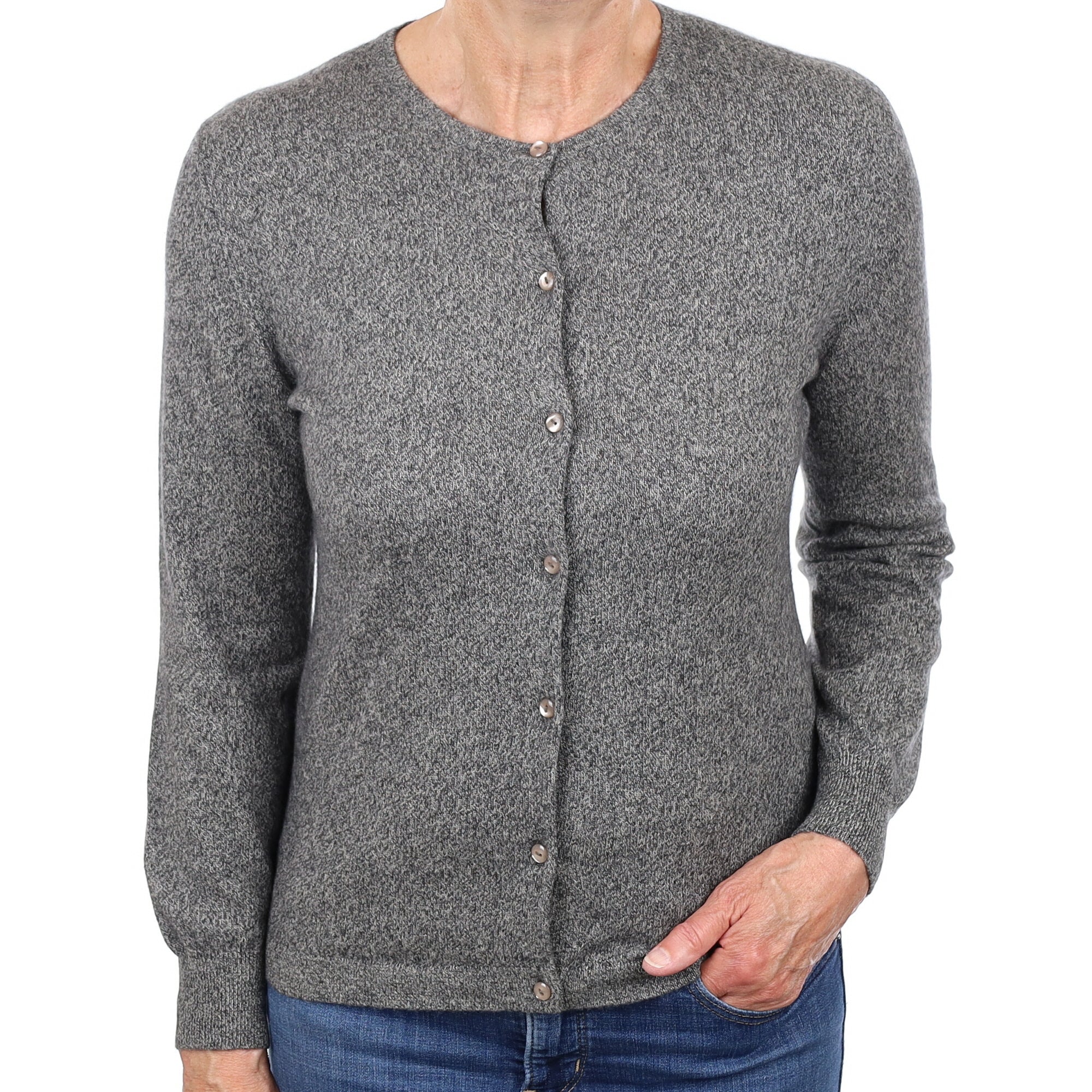 Graphite Grey Marl Cashmere Crew Neck Cardigan Medium