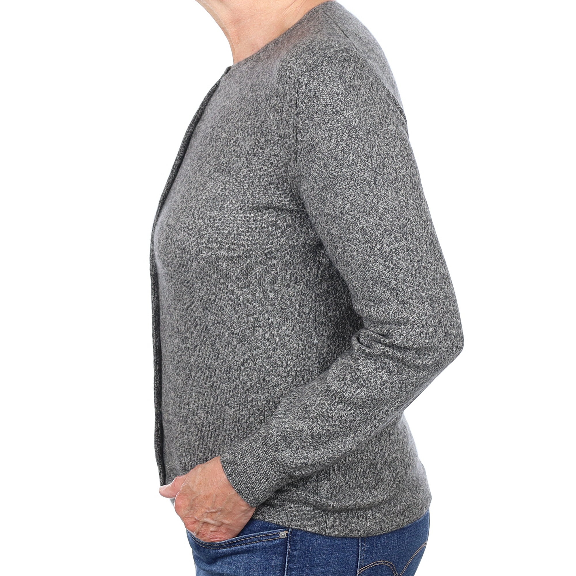 Graphite Grey Marl Cashmere Crew Neck Cardigan Medium