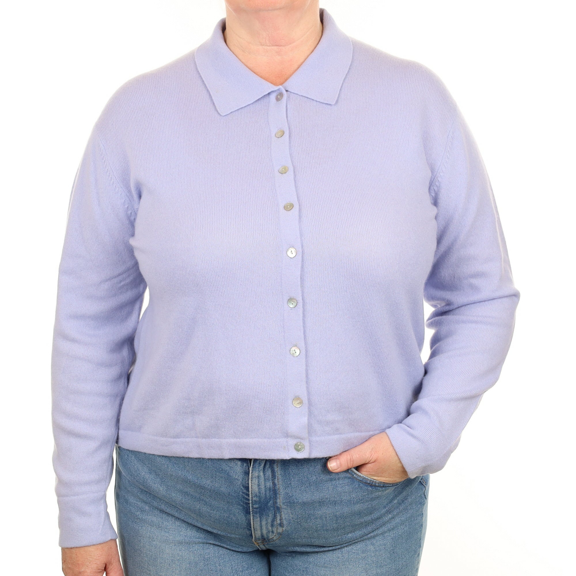 Powder Blue Cashmere Collared Cardigan Extra Large