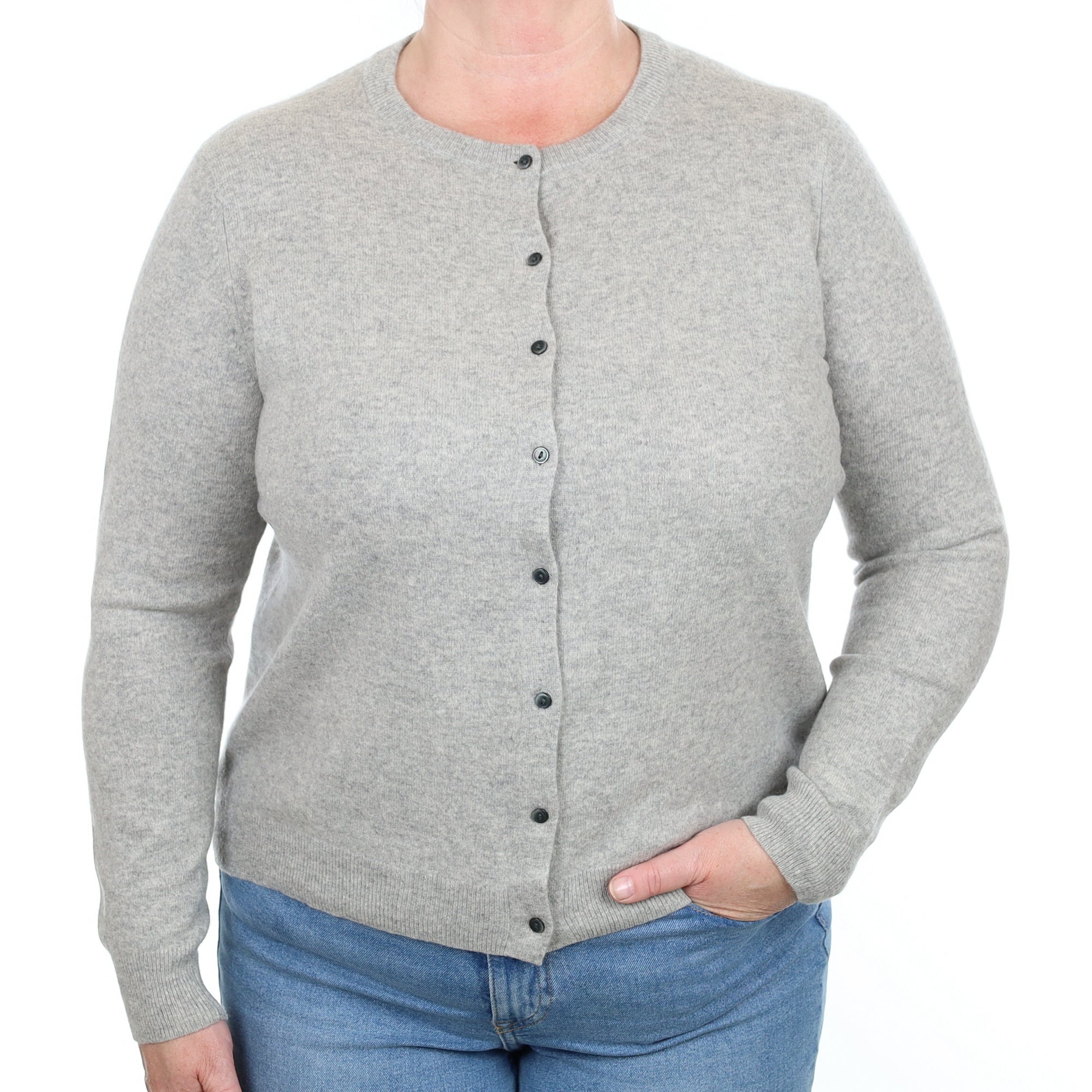 Smoke Grey Cashmere Crew Neck Cardigan Extra Large