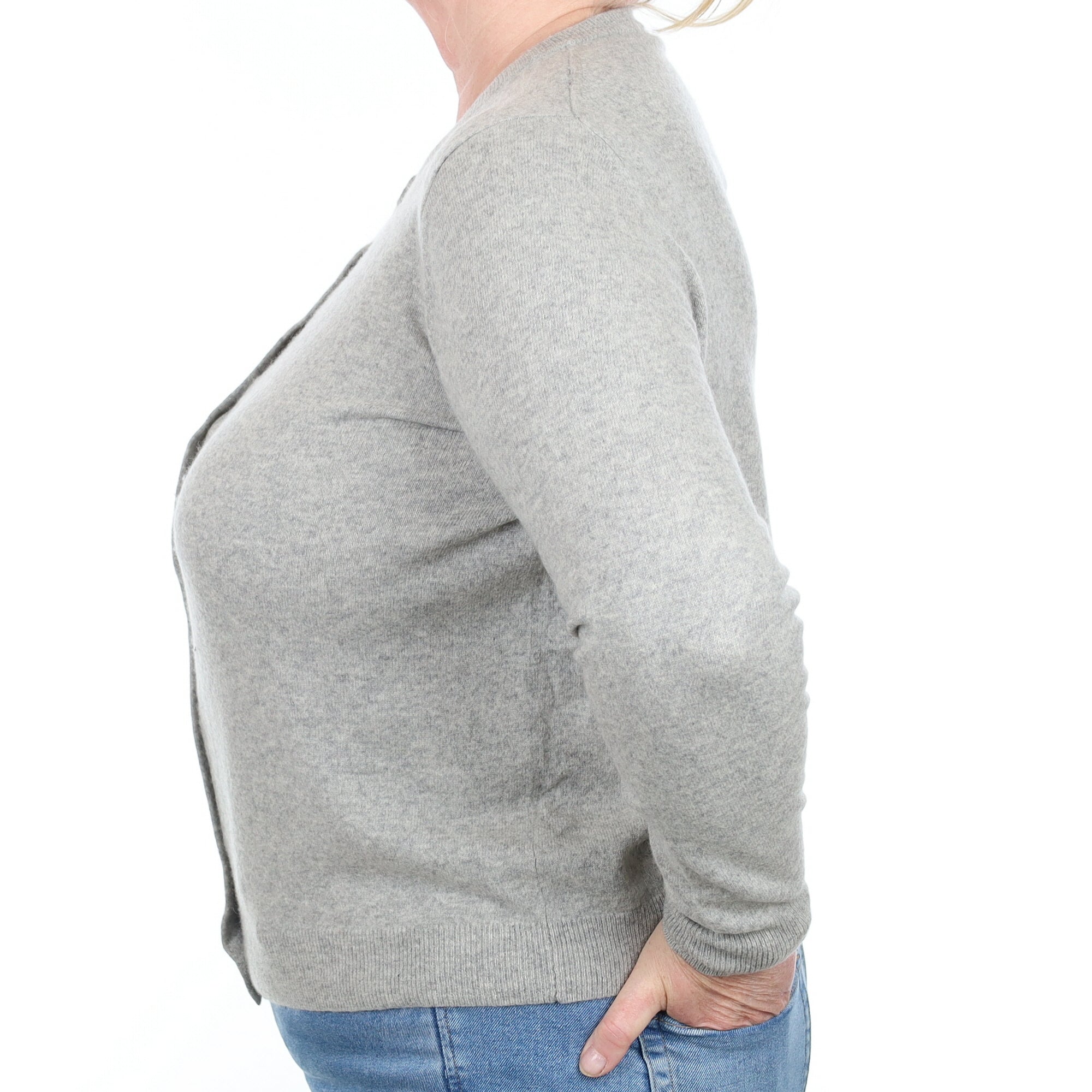 Smoke Grey Cashmere Crew Neck Cardigan Extra Large