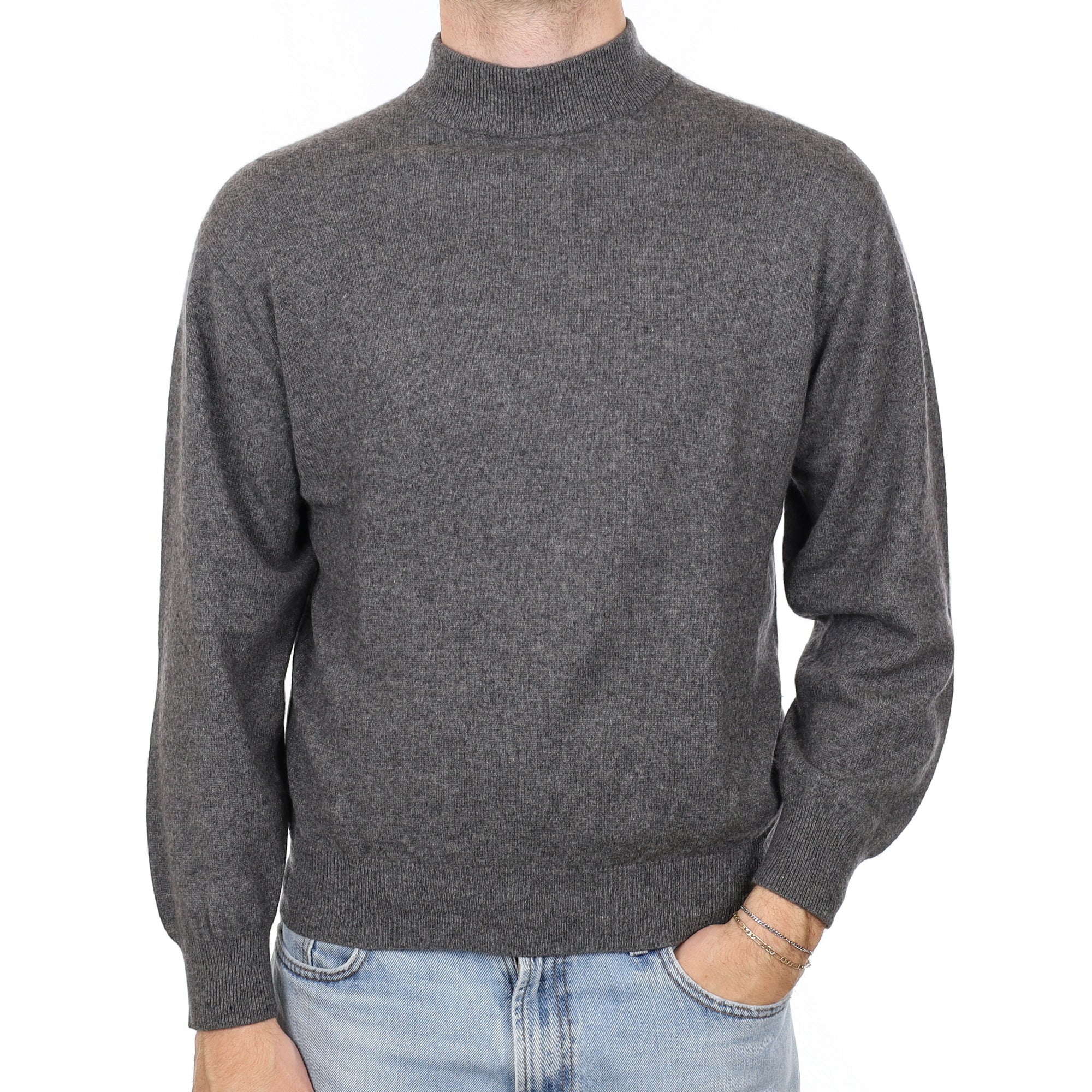 Men's Slate Grey Cashmere Turtle Neck Jumper Large
