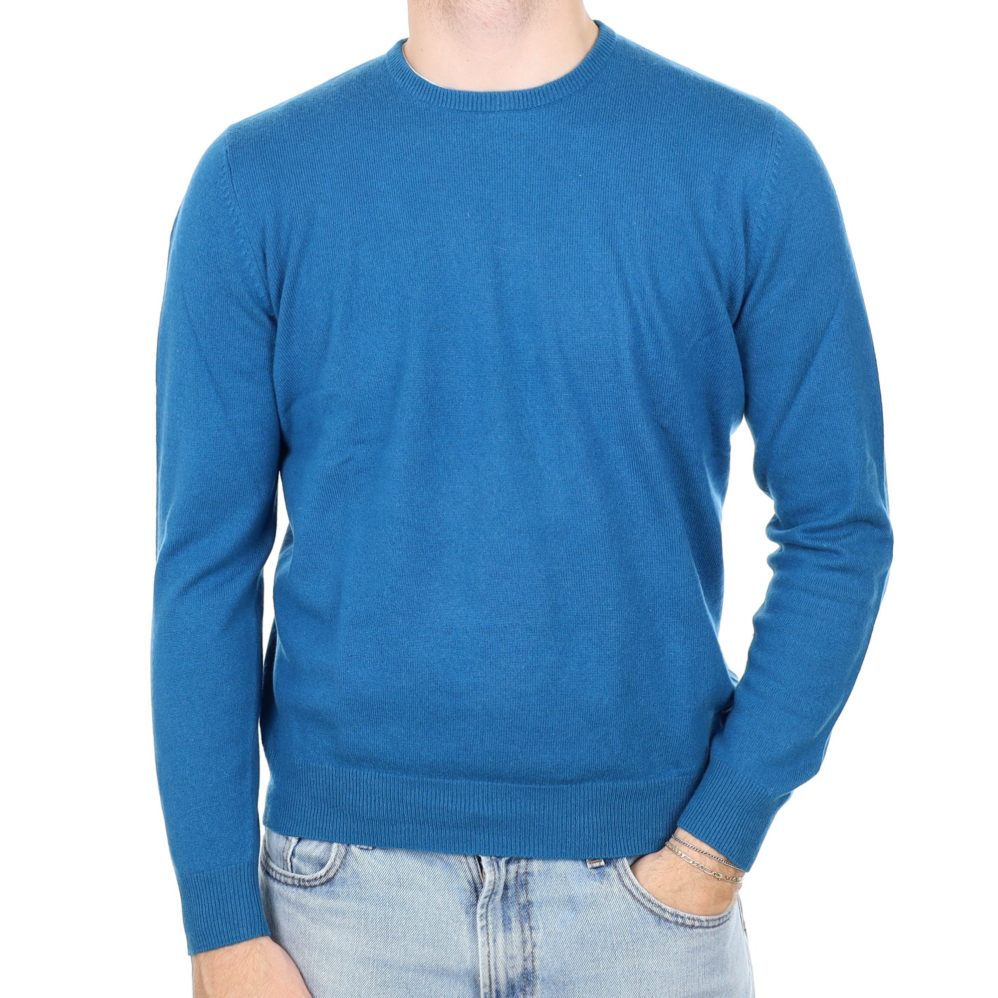 Men's Teal Blue Cashmere Crew Neck Jumper Large