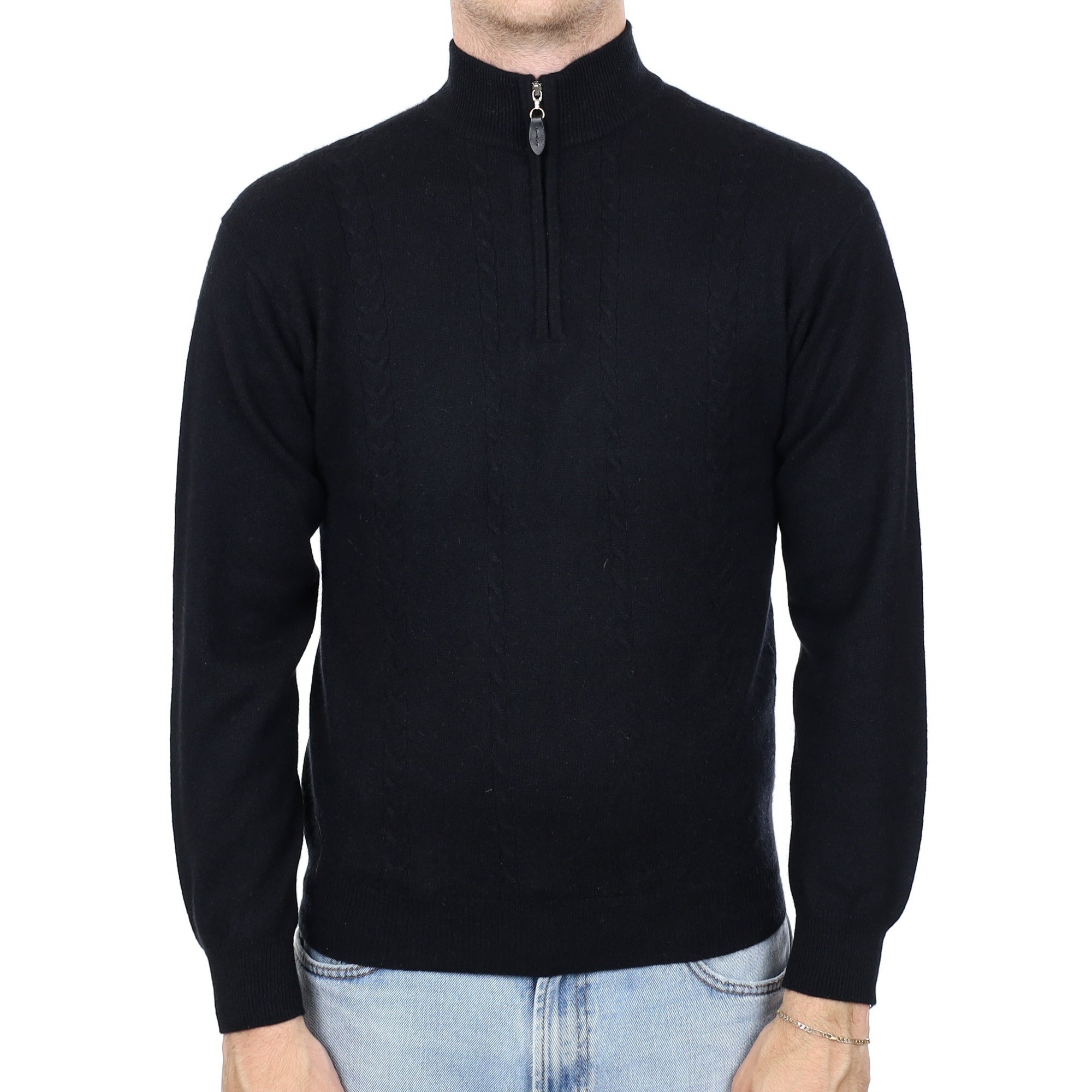 Men's Black Cashmere 1/4 Zip Jumper Medium