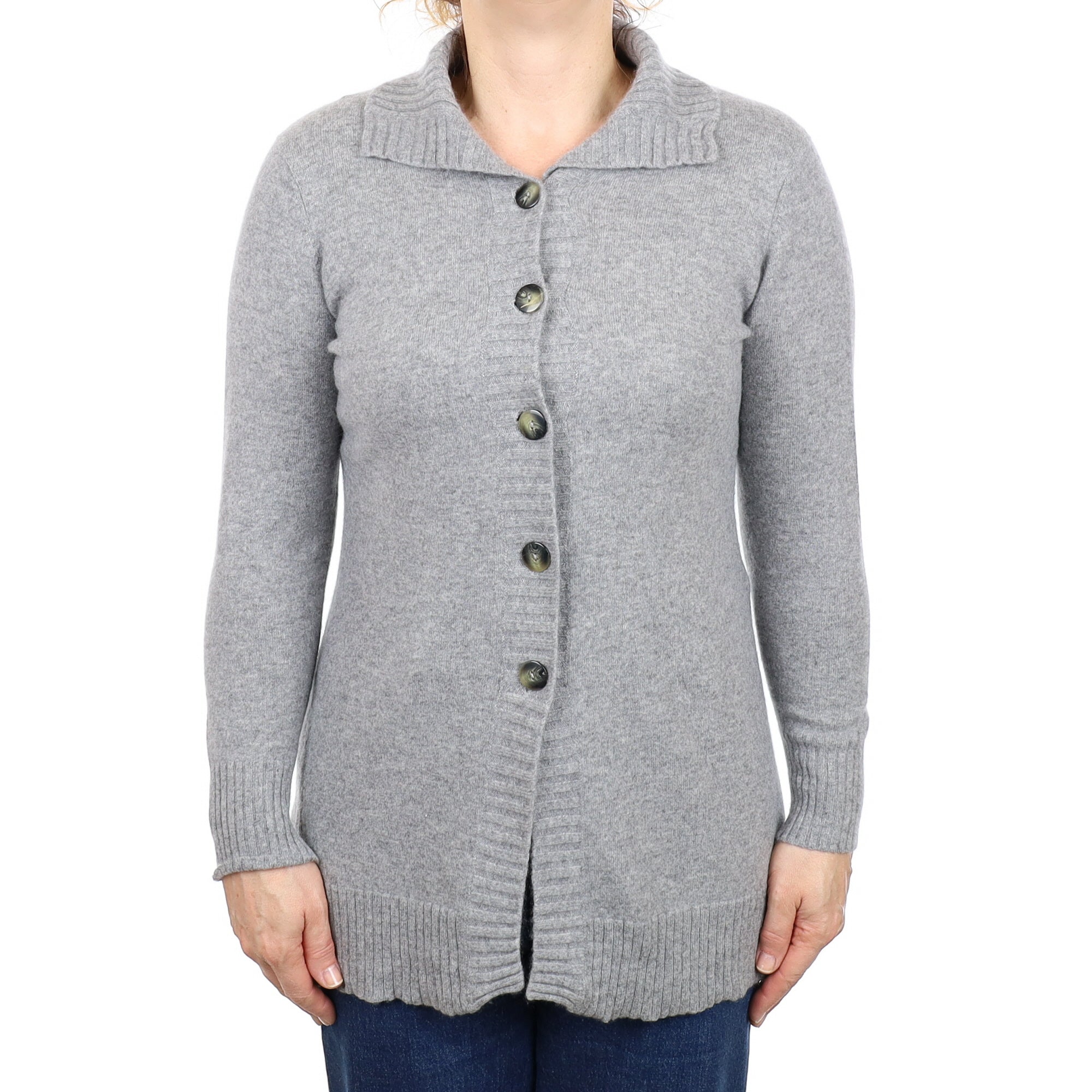 Ash Grey Cashmere Longline Collared Cardigan Medium
