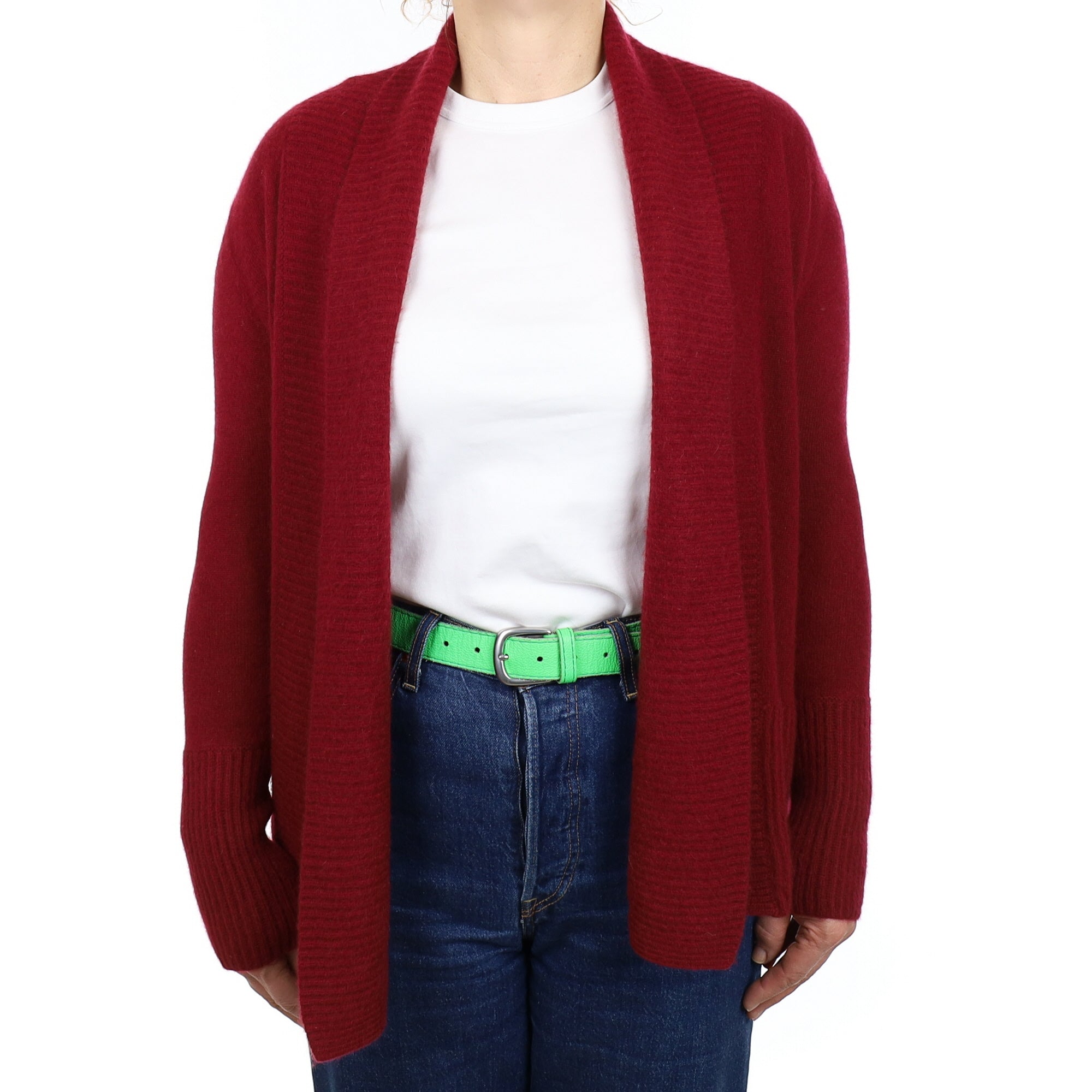 Burgundy Red Cashmere Edge to Edge Cardigan Medium