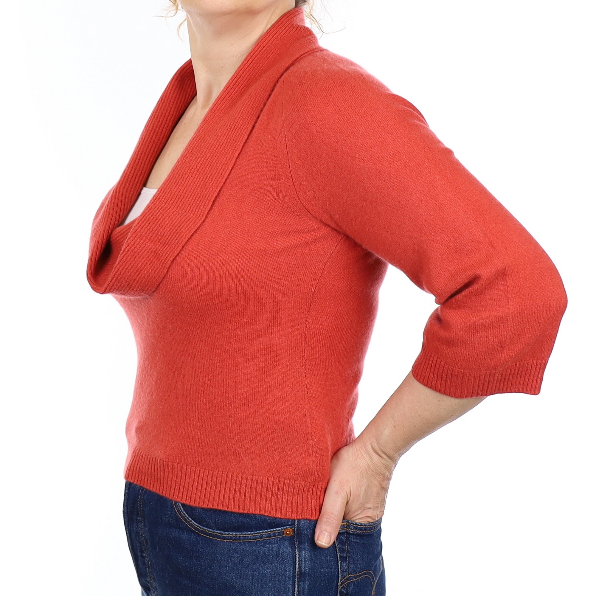 Burnt Orange Cashmere Cowl Neck Jumper Medium