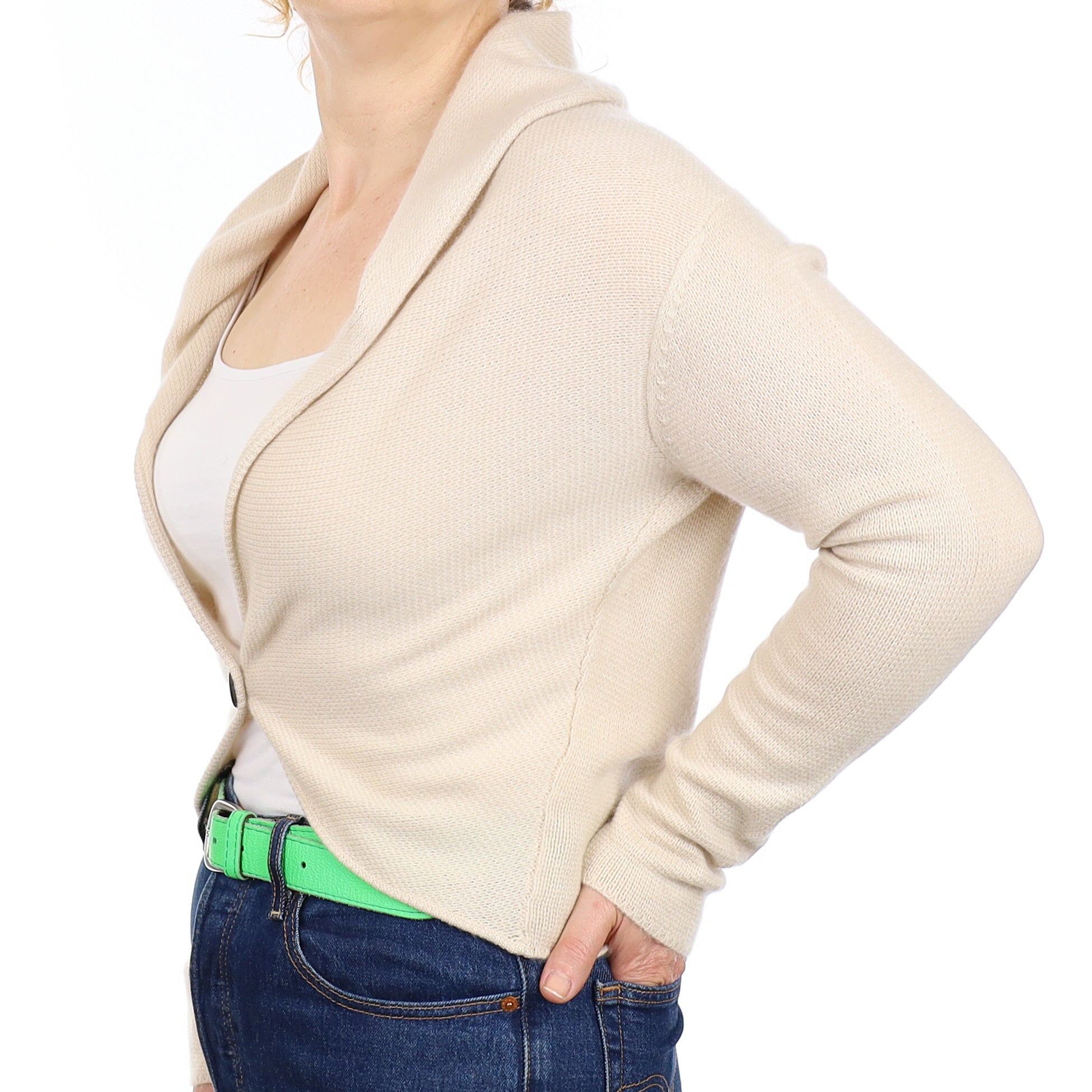 Oatmeal Heavy Knit Cashmere Cardigan with Hood Medium